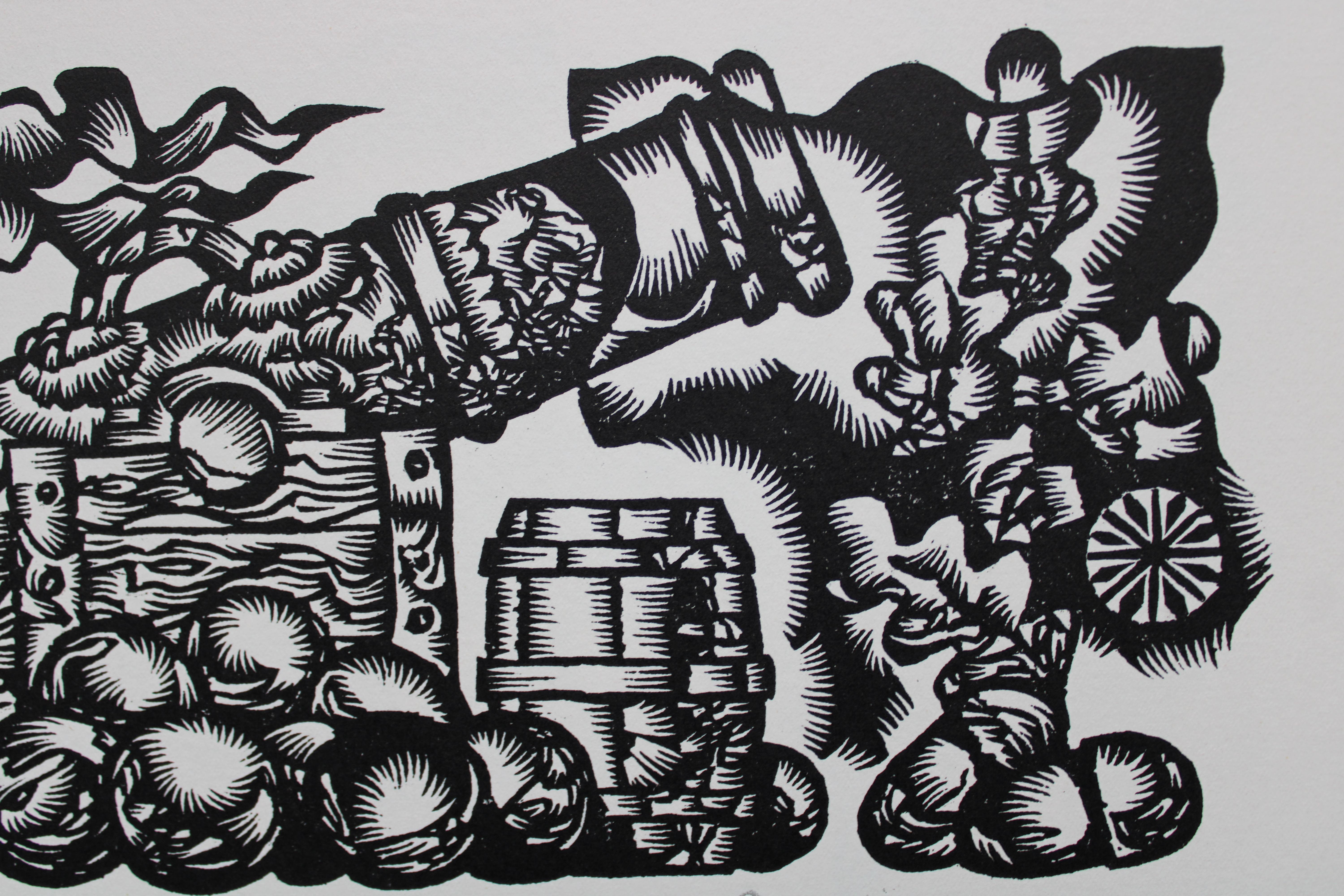 Batalla. 1982. Papel, linograbado, 25x34 cm
tamaño de impresión 13x25 cm tamaño total de la página 25x34cm

Dainis Rozkalns (1928 - 2018)

Artista, artista gráfico, ilustrador de publicaciones folclóricas y de ficción. Las principales orientaciones