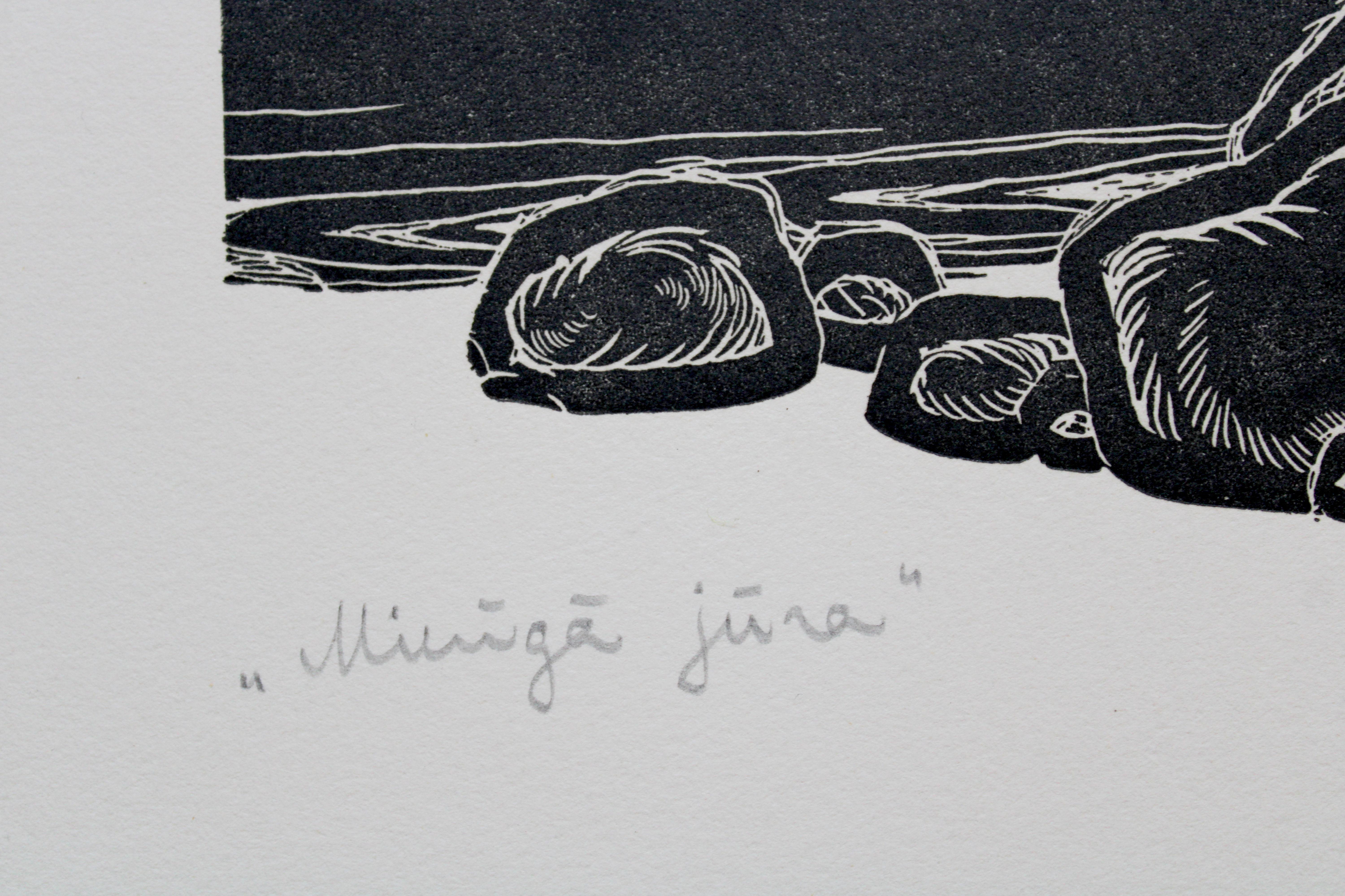 Mare calmo. Carta, linoleografia, 26, 5x32 cm - Print di Dainis Rozkalns