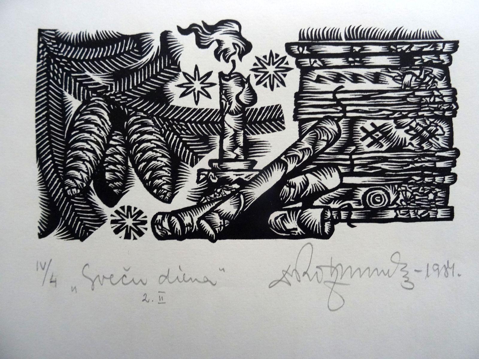 Giorno della candela. 1984. Carta, linoleografia, 25x34 cm