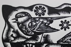 Chickadee sings. 1982. Paper, linocut, 25x34 cm