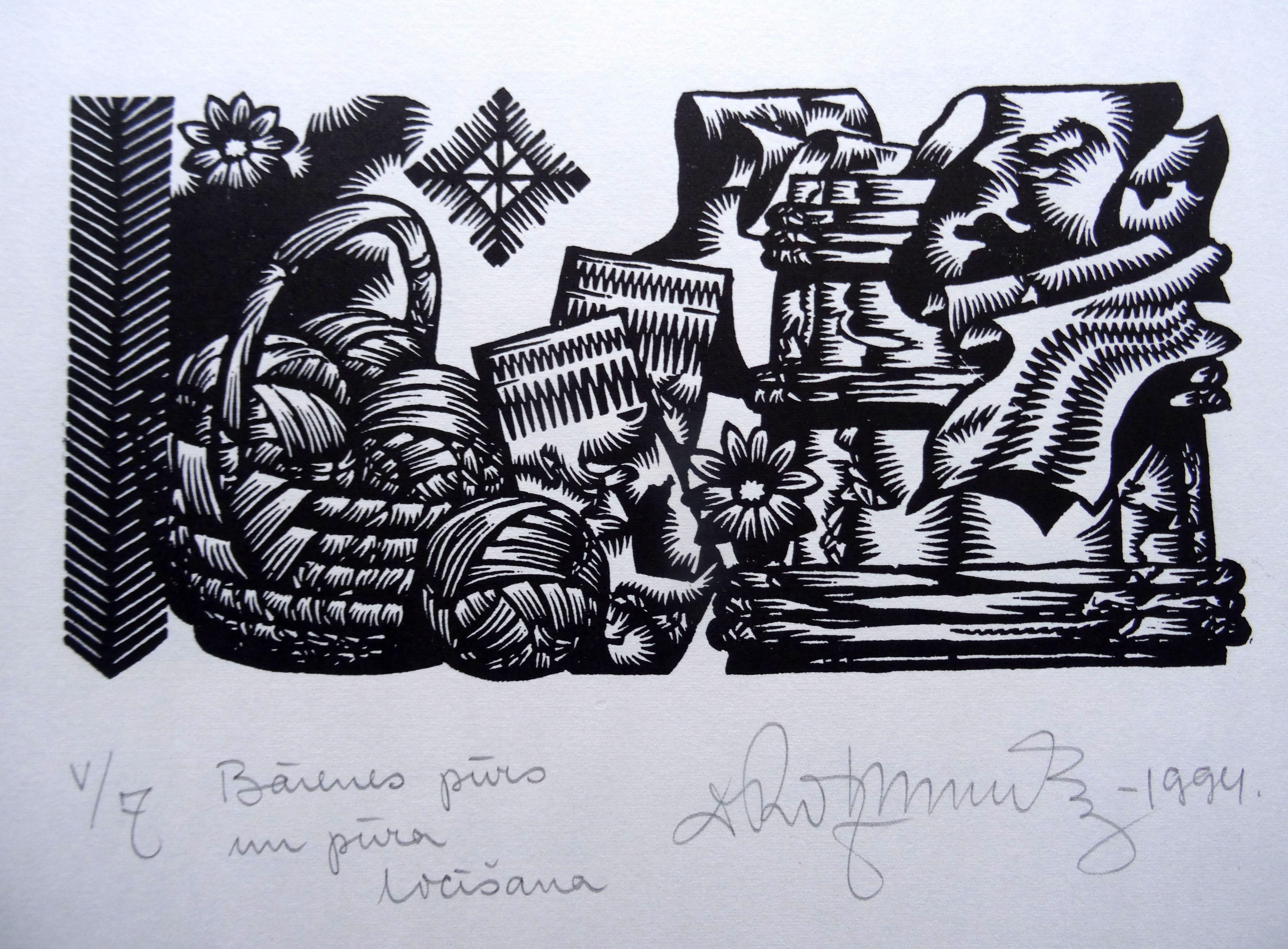 Dainis Rozkalns Print - Dowry. 1994. Paper, linocut, 25x33 cm