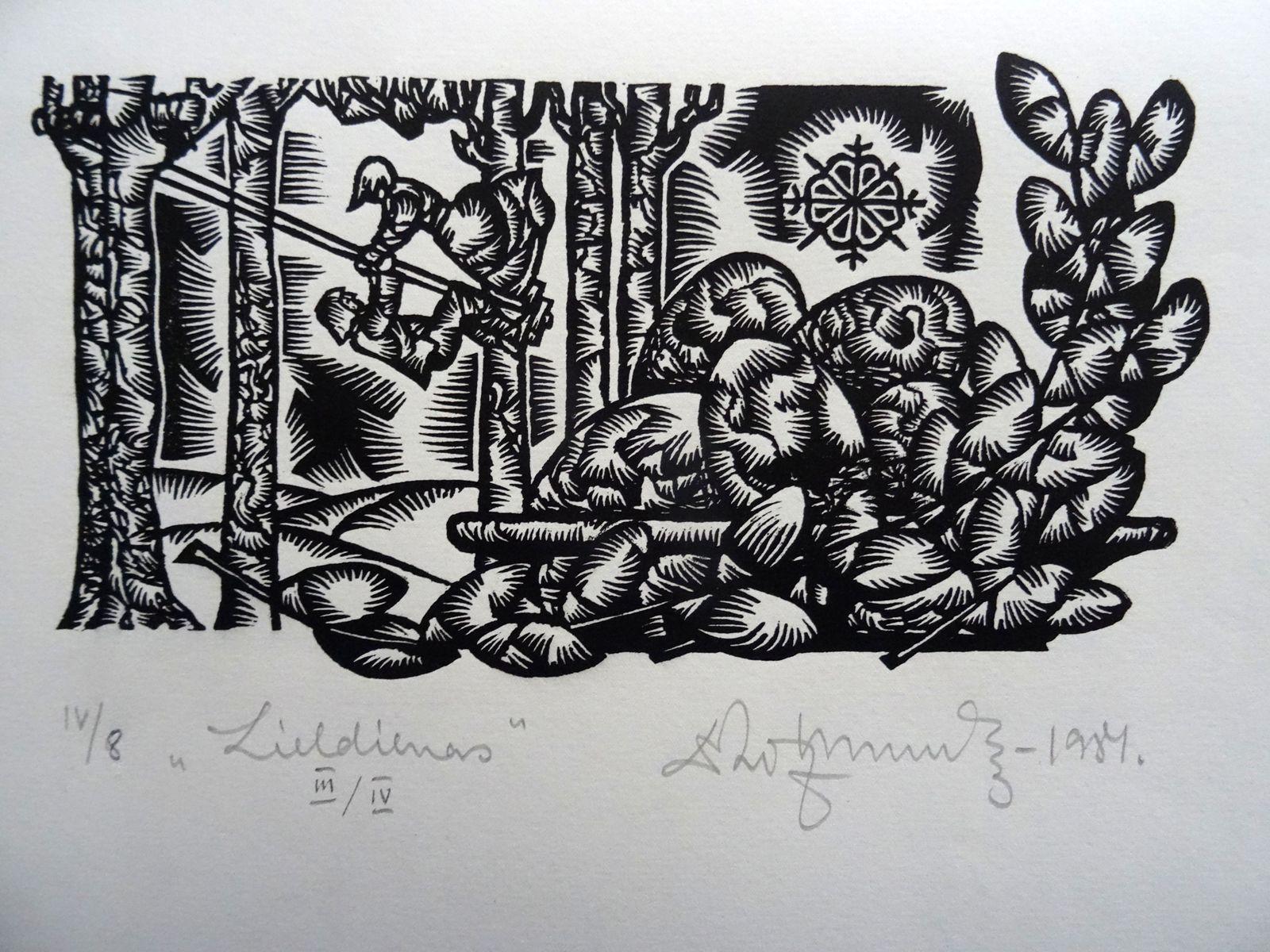 Figurative Print Dainis Rozkalns - Pâques. 1984. Papier, linogravure, 25 x 34 cm