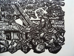 Fatica. 1977, carta, linoleografia, formato stampa 55x50 cm; totale 70x65 cm