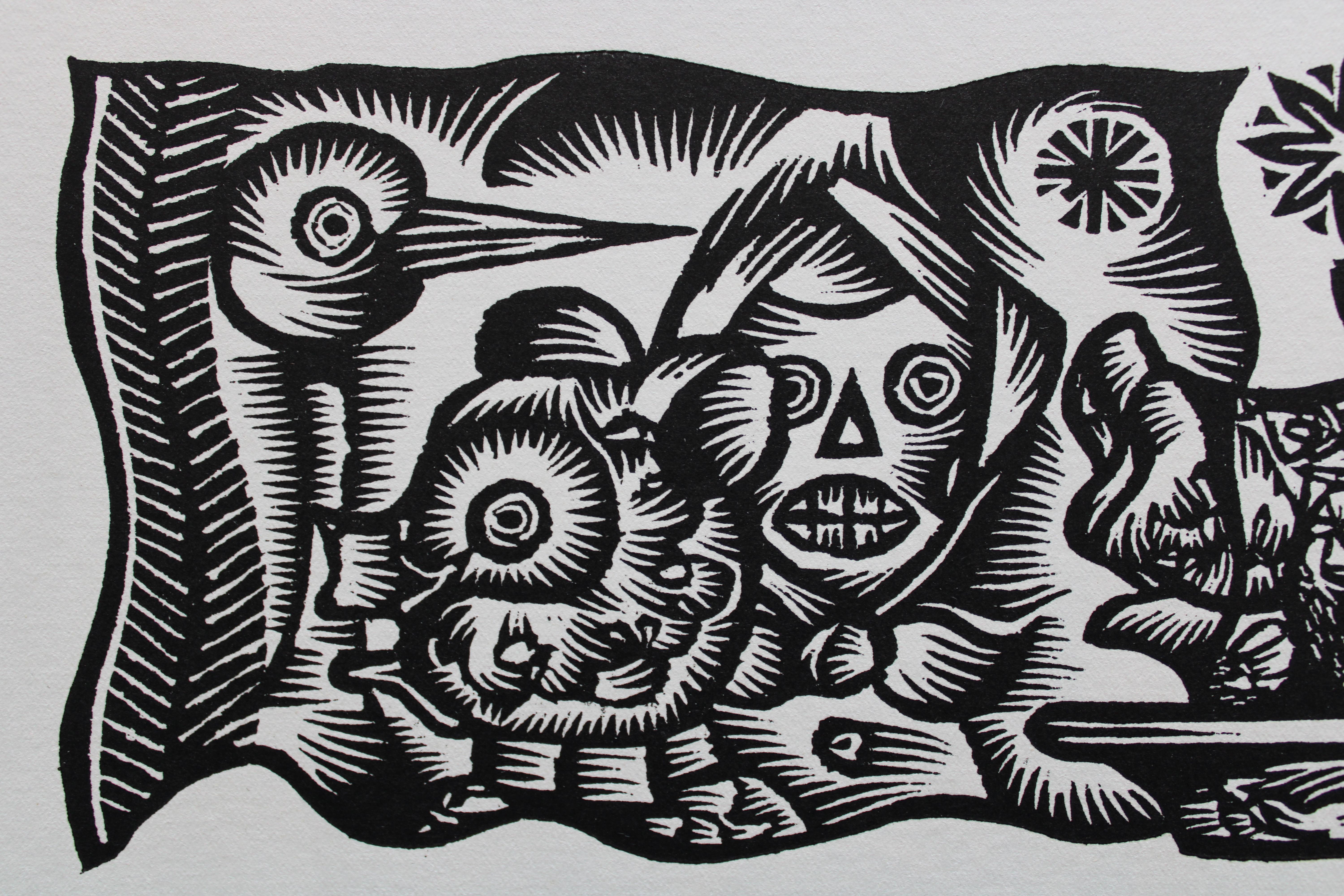 Fêtes et chants. 1984. Papier, linogravure, 20 x 34 cm - Print de Dainis Rozkalns