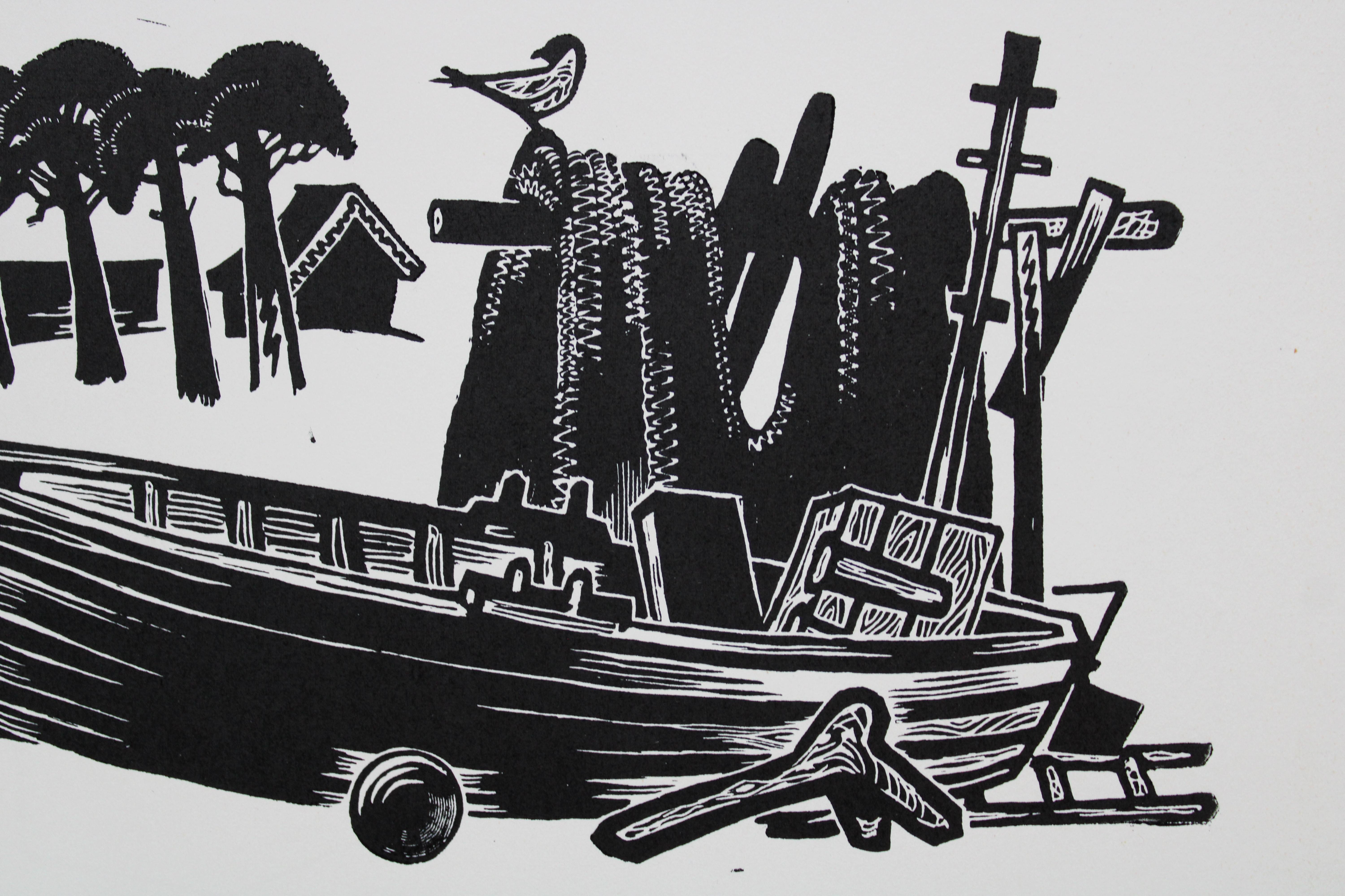 linocut boat