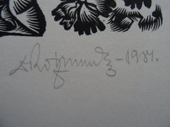 Flower barrel. 1984. Paper, linocut, 20x34 cm