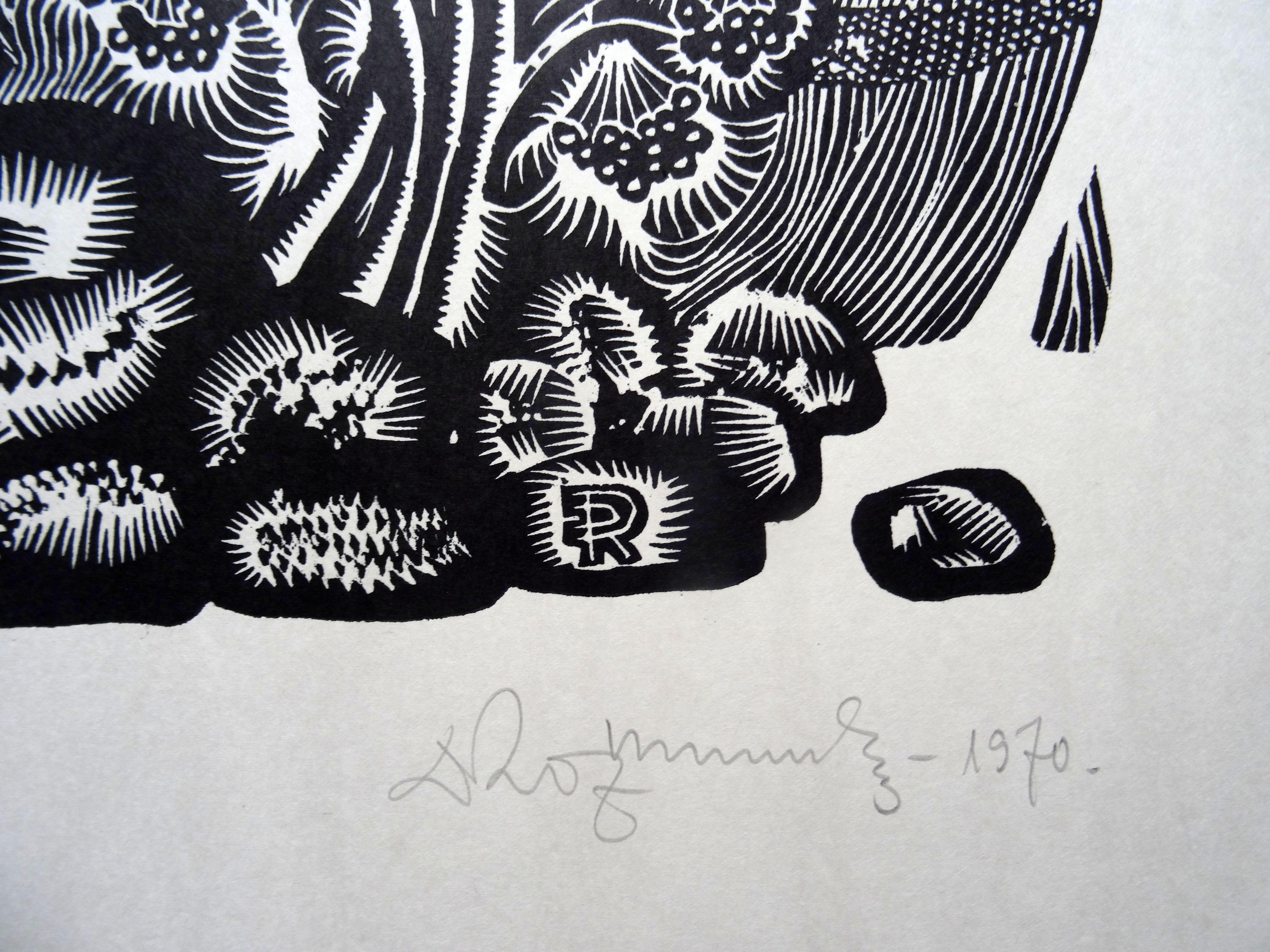 Force. 1970, Linolschnitt, Druckgröße 50x53 cm; insgesamt 65x63 cm (Geometrische Abstraktion), Print, von Dainis Rozkalns