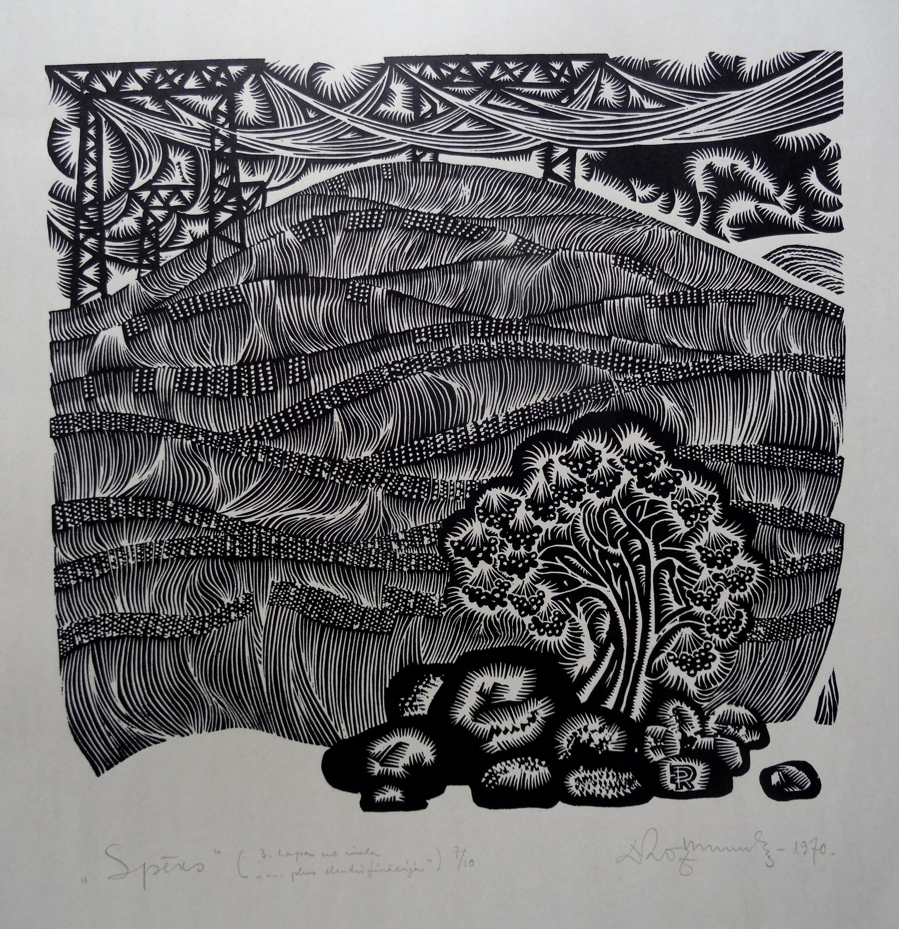 Forza. 1970, linoleografia, formato stampa 50x53 cm; totale 65x63 cm