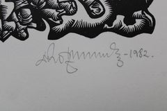 Andare in battaglia. 1982. Carta, linoleografia, 25x34 cm