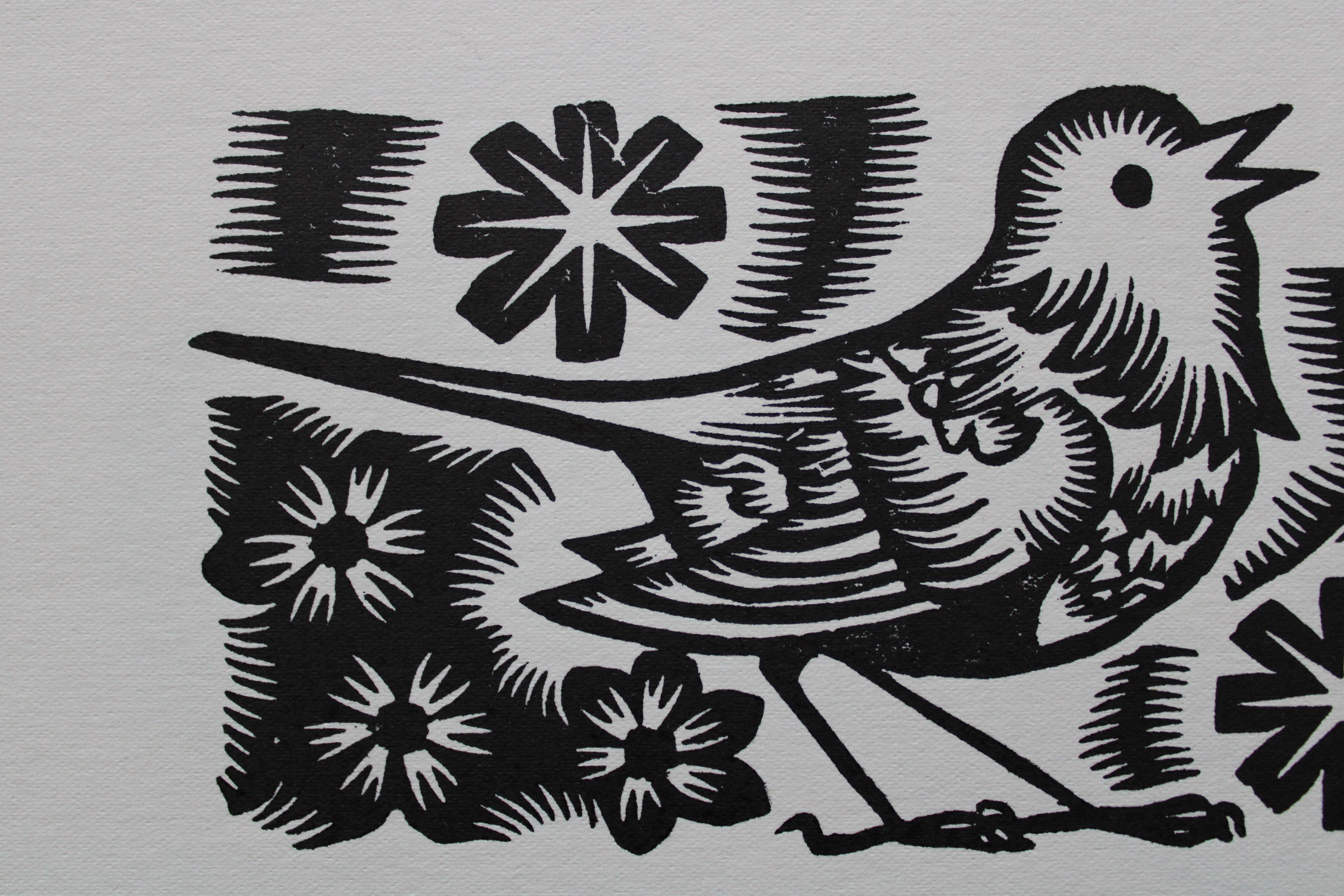 Il mandriano si incontra. 1979. Carta, linoleografia, 19x33 cm - Print Arte popolare di Dainis Rozkalns