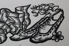 Vêtements de bergers et  la parure. 1979. Papier, linogravure, 19x33 cm