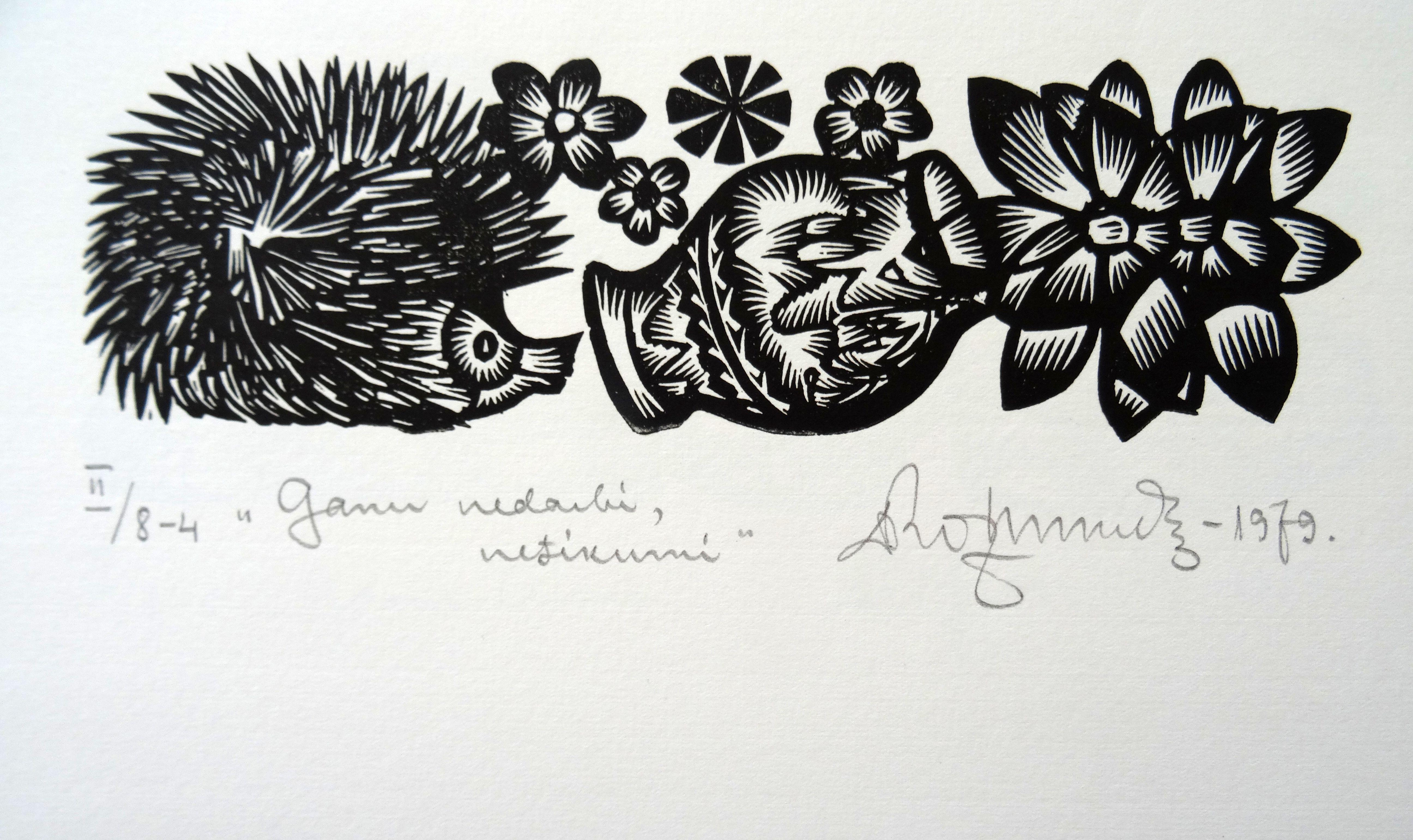 Herdsman's Missgeschicke, Missgeschicke. 1979. Papier, Linolschnitt, 19x33 cm