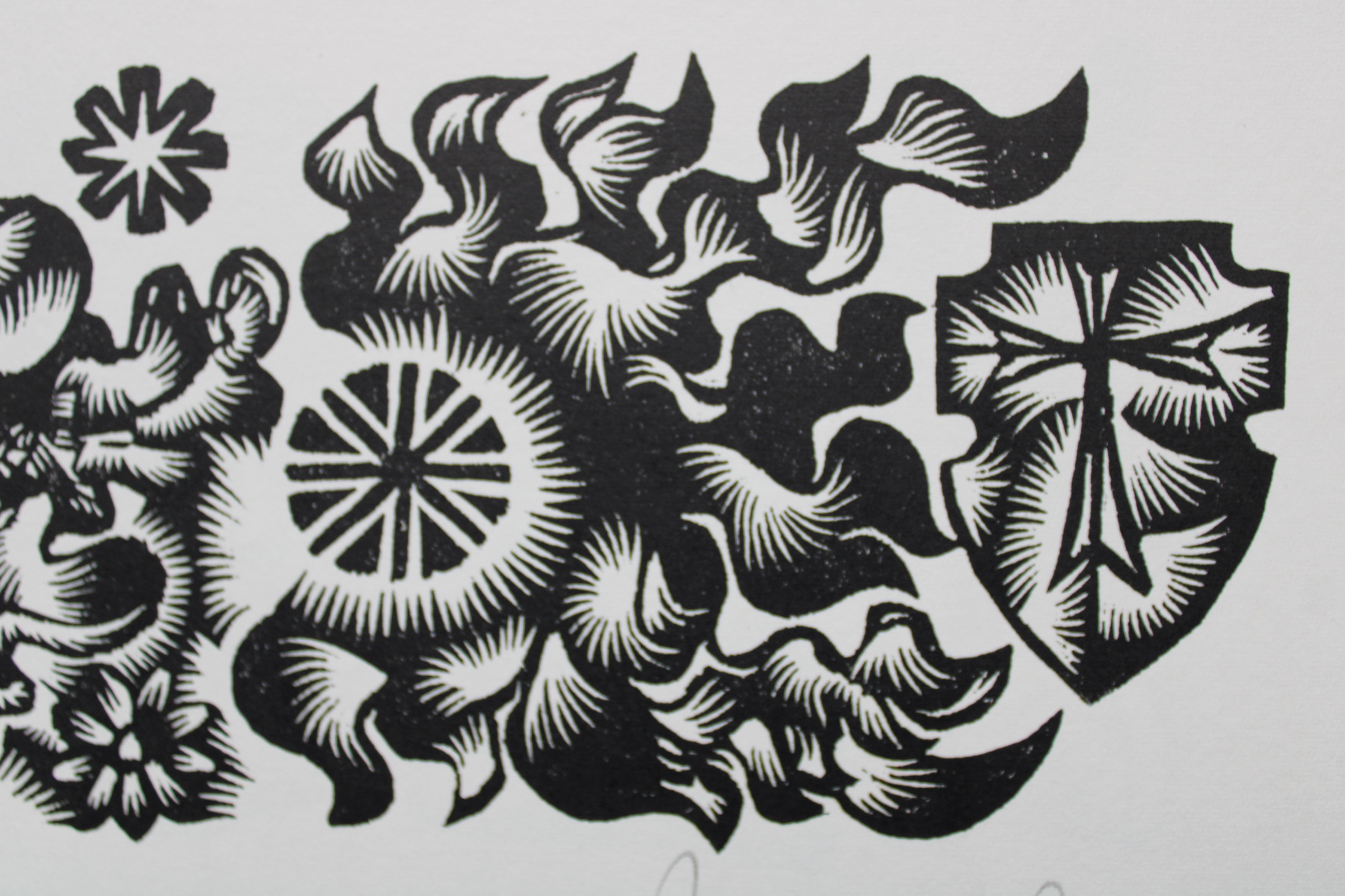 Hoffnungsvoll. 1982. Papier, Linolschnitt, 20x34 cm – Print von Dainis Rozkalns