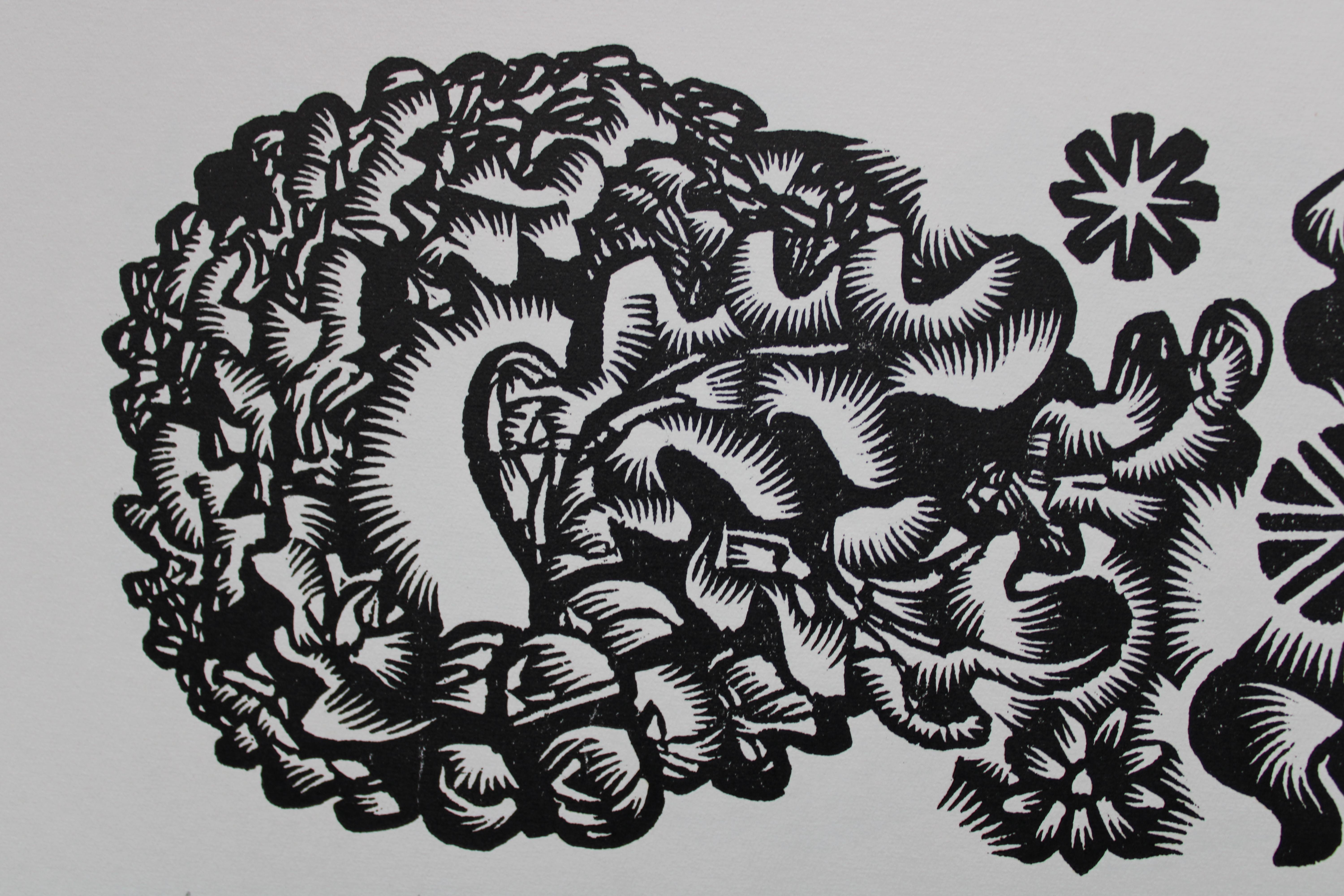 Hopefulness. 1982. Paper, linocut, 20x34 cm - Folk Art Print by Dainis Rozkalns