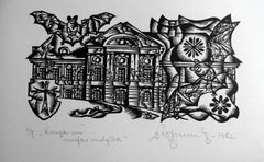 Vintage In slavery to the lord and manor. 1982. Paper, linocut, 25x34 cm