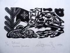 In strangers. 1994. Paper, linocut, 25x33 cm