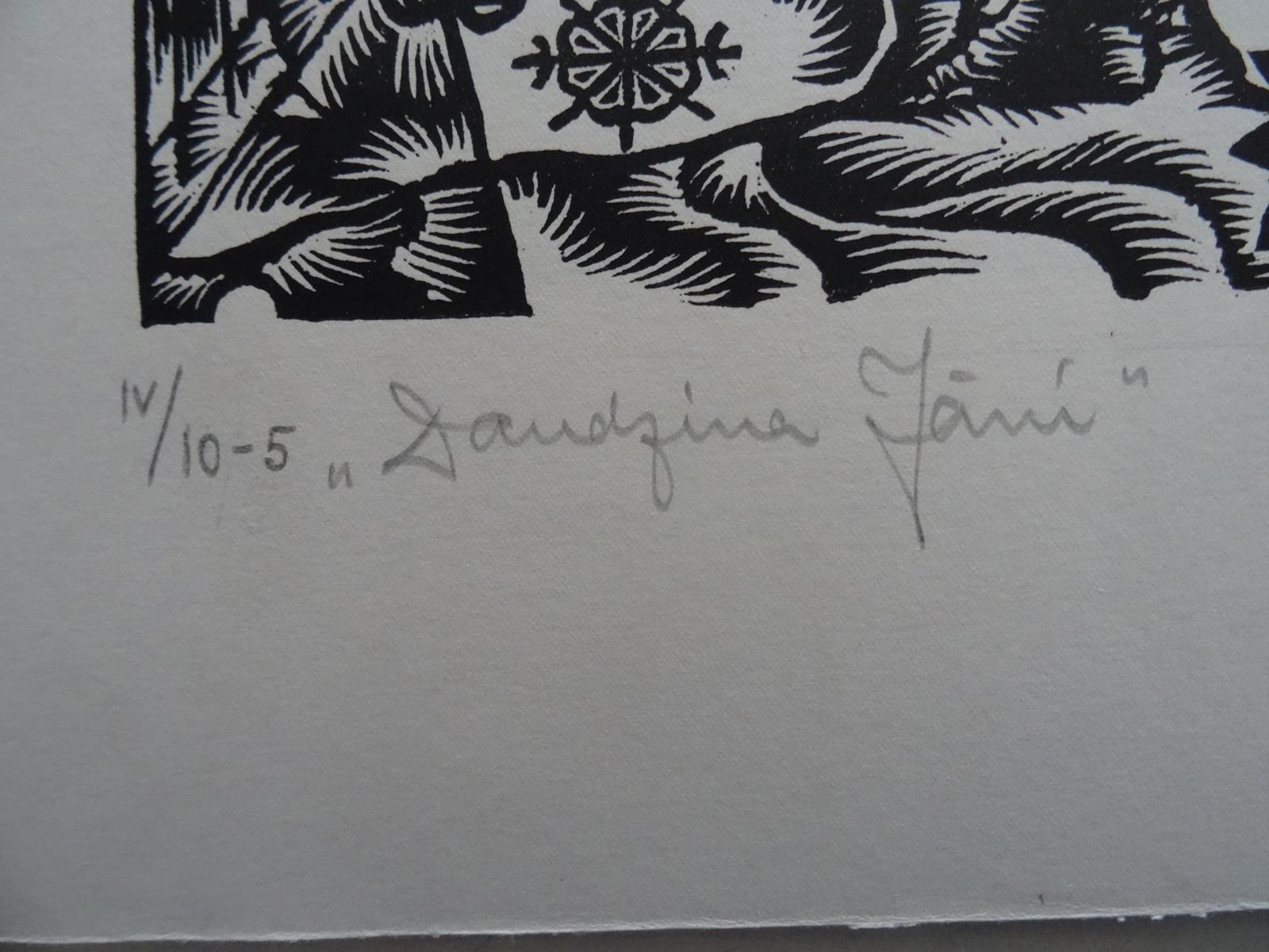 Janis. 1984. Papel, linograbado, 20x34 cm - Print Arte popular de Dainis Rozkalns