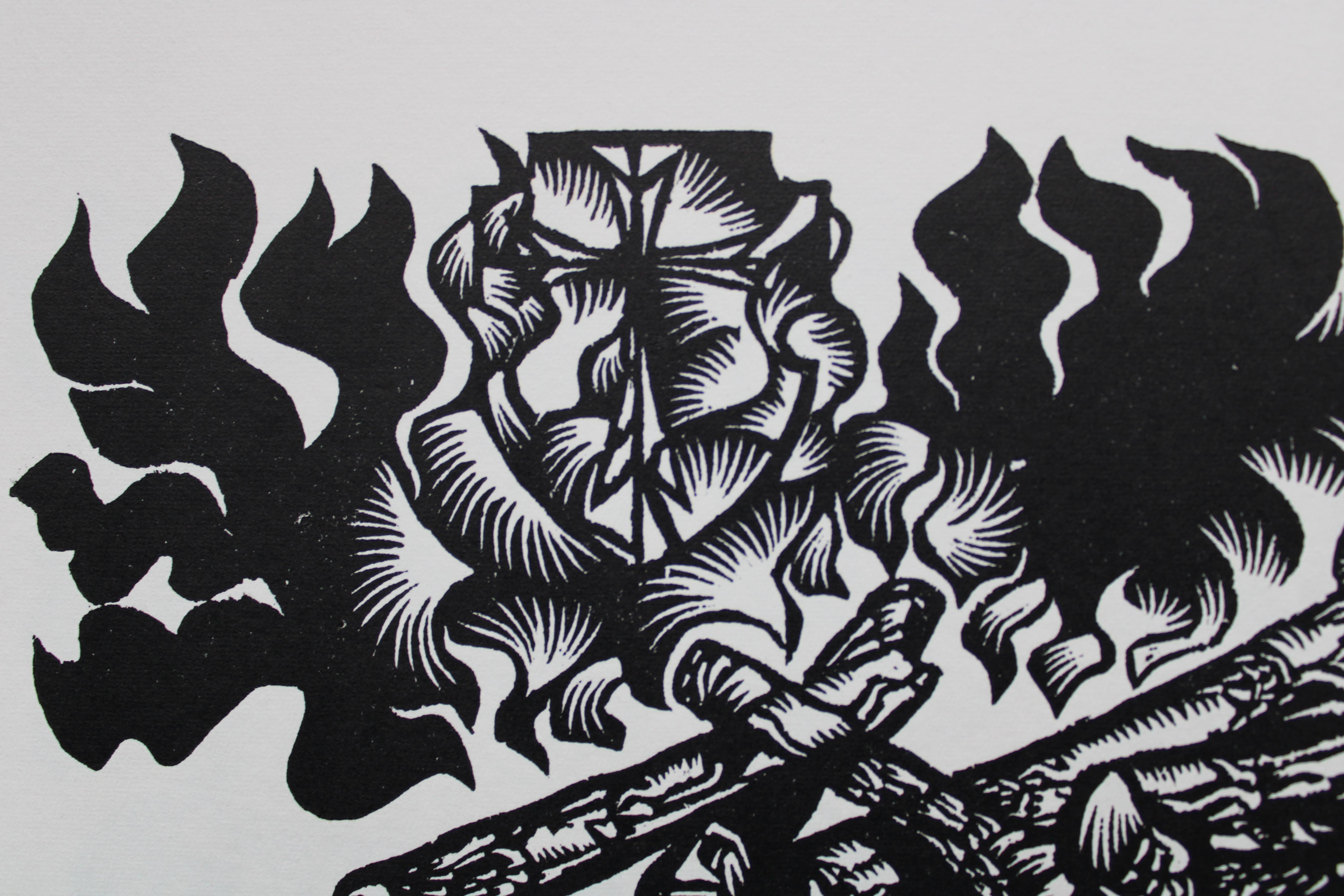 Explotación forestal. 1982. Papel, linograbado, 20x34 cm - Print Arte popular de Dainis Rozkalns