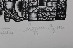 Lord of the manor. 1982. Paper, linocut, 20x34 cm