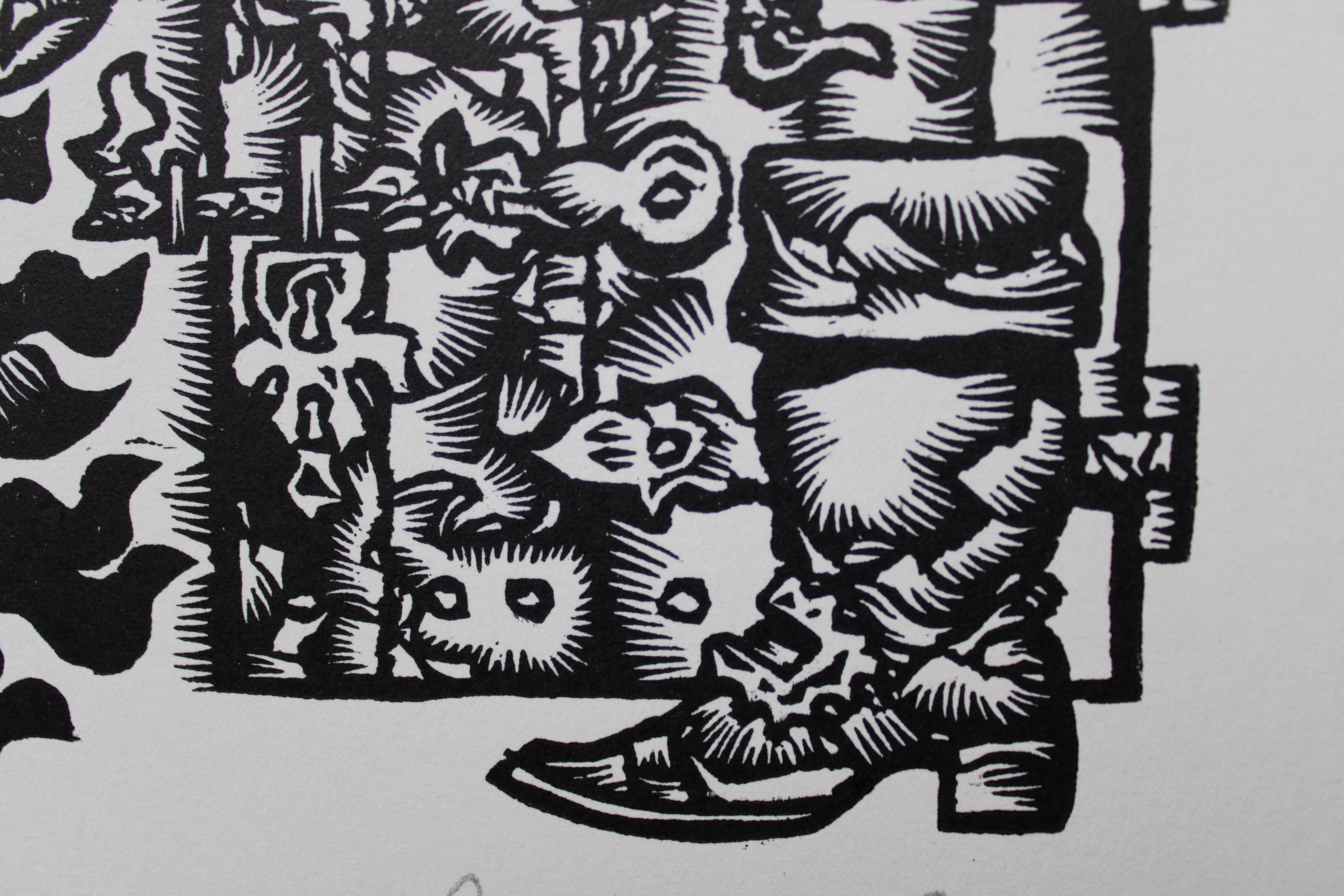 Manor. 1982. Carta, linoleografia, 25x34 cm - Print di Dainis Rozkalns