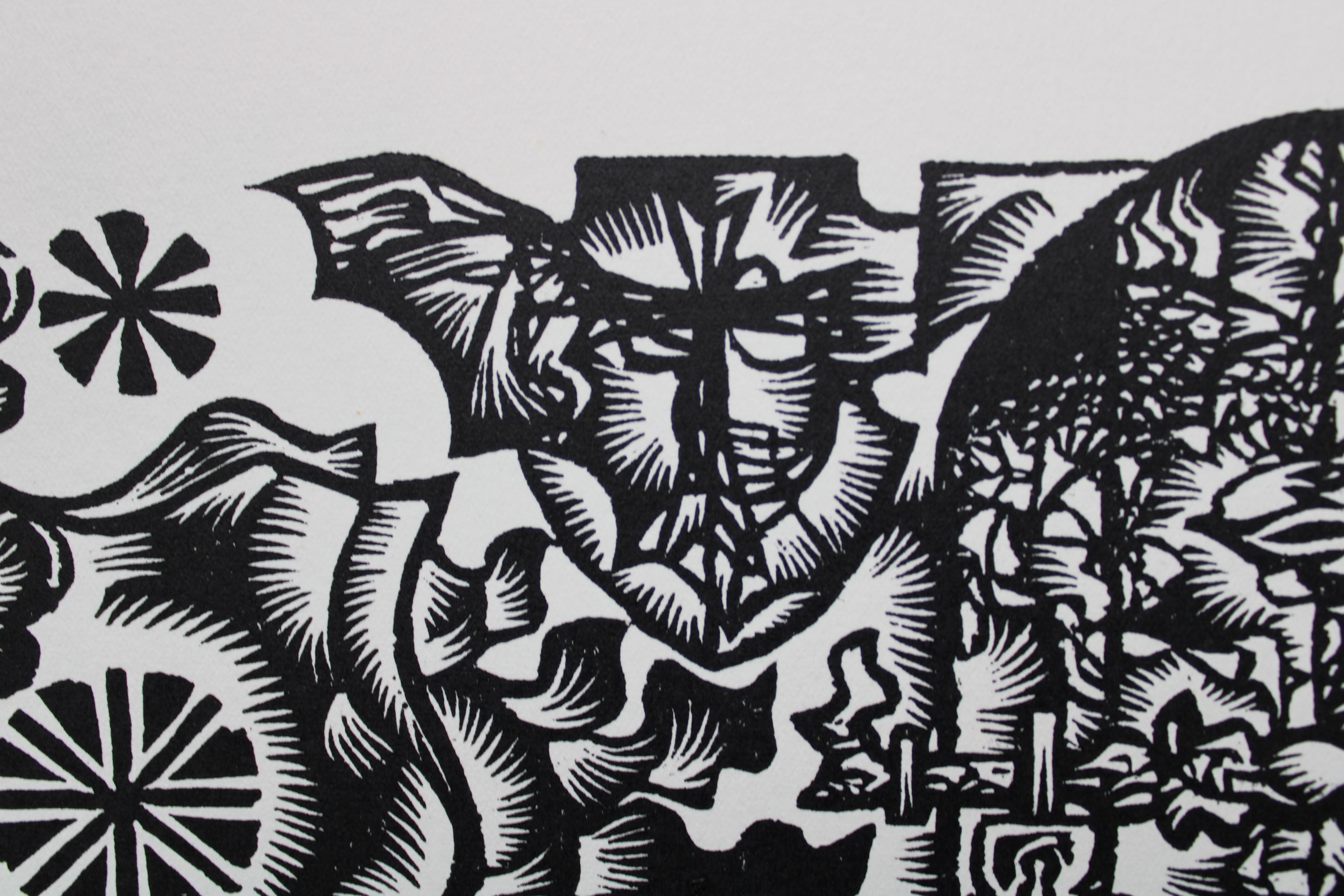 Manor. 1982. Carta, linoleografia, 25x34 cm - Print Arte popolare di Dainis Rozkalns