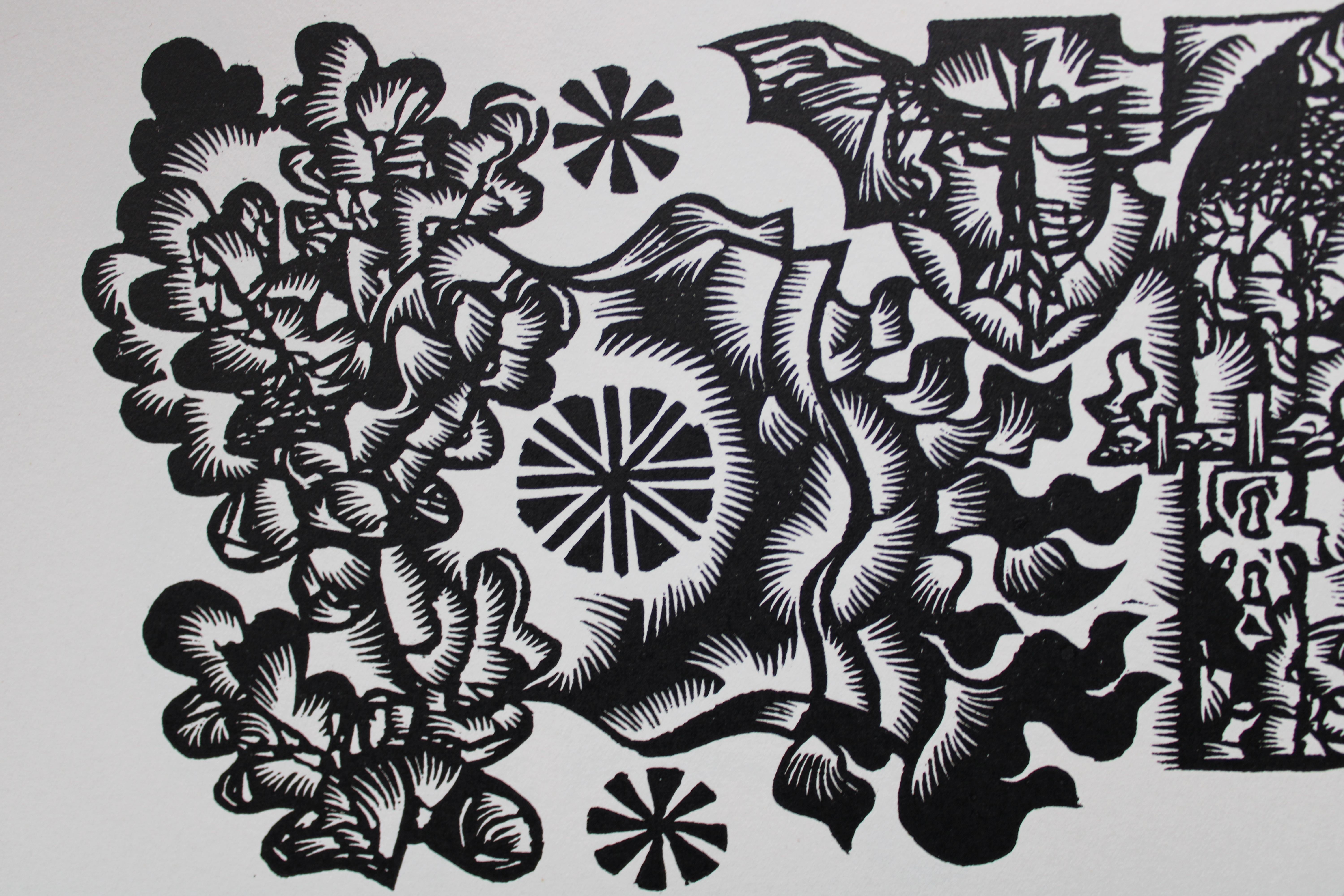 Manor. 1982. Carta, linoleografia, 25x34 cm - Print Grigio di Dainis Rozkalns