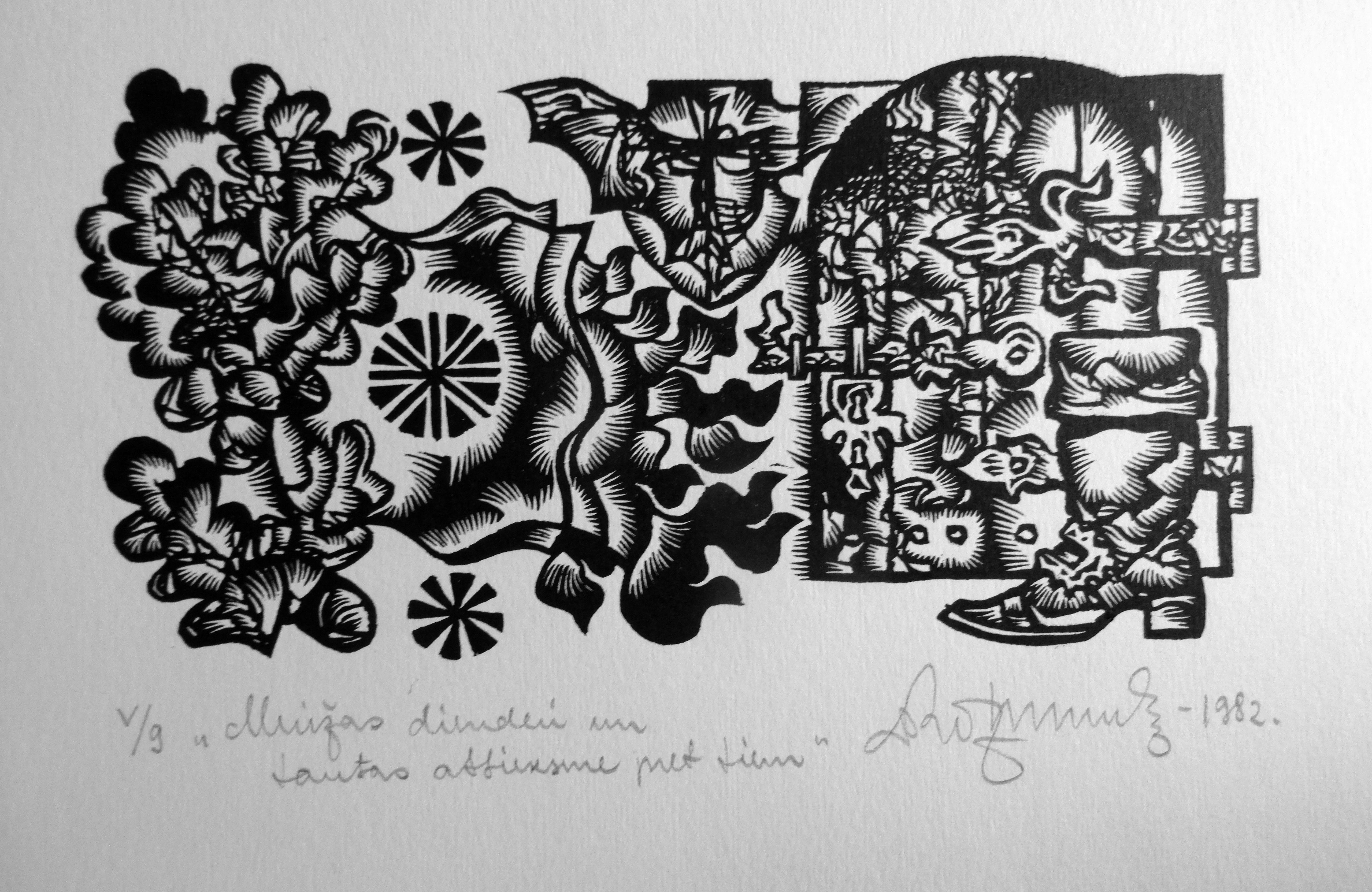 Manor. 1982. Paper, linocut, 25x34 cm