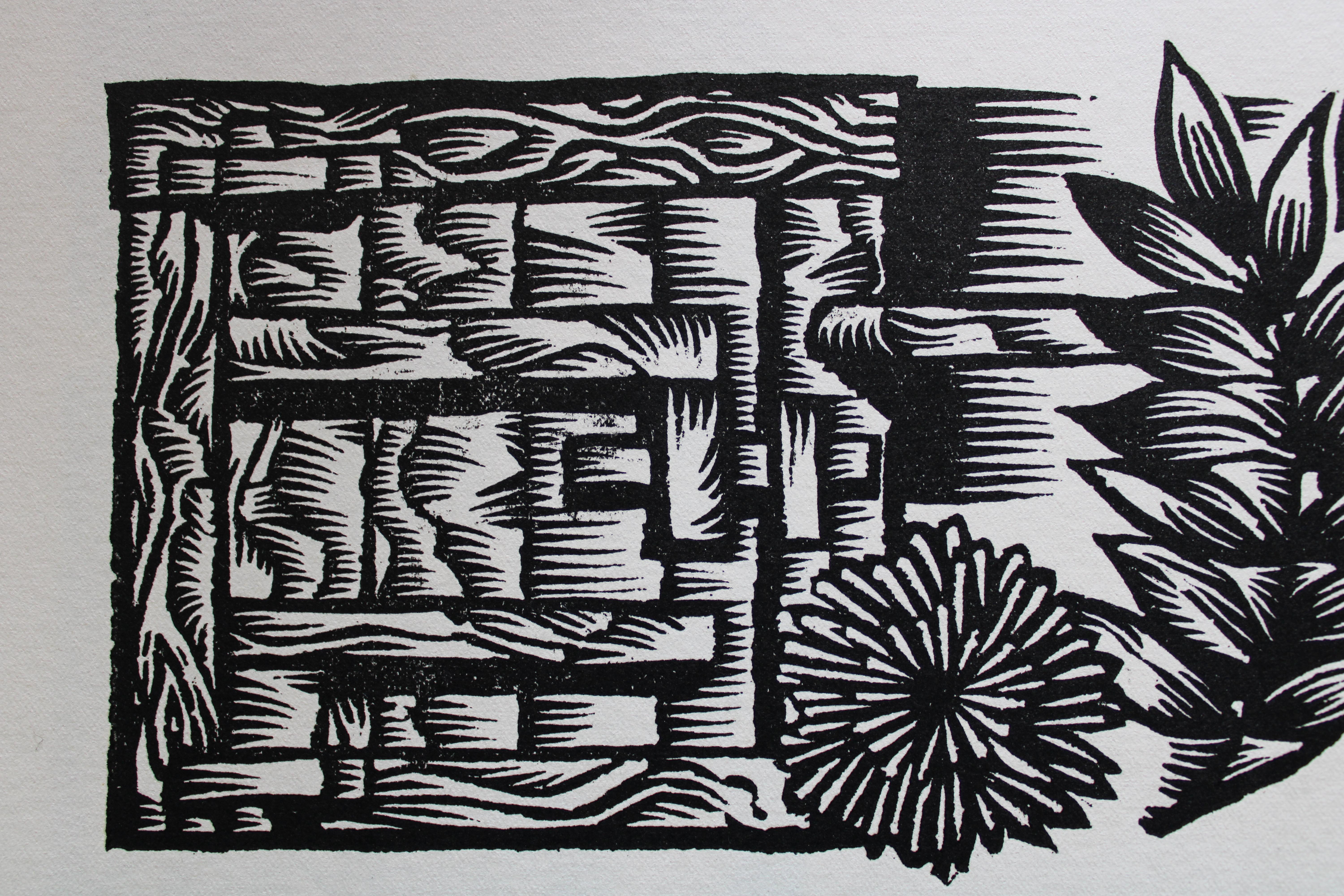 Midsummer ferns. 1984. Paper, linocut, 20x34 cm - Folk Art Print by Dainis Rozkalns