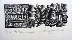 Vintage Midsummer ferns. 1984. Paper, linocut, 20x34 cm