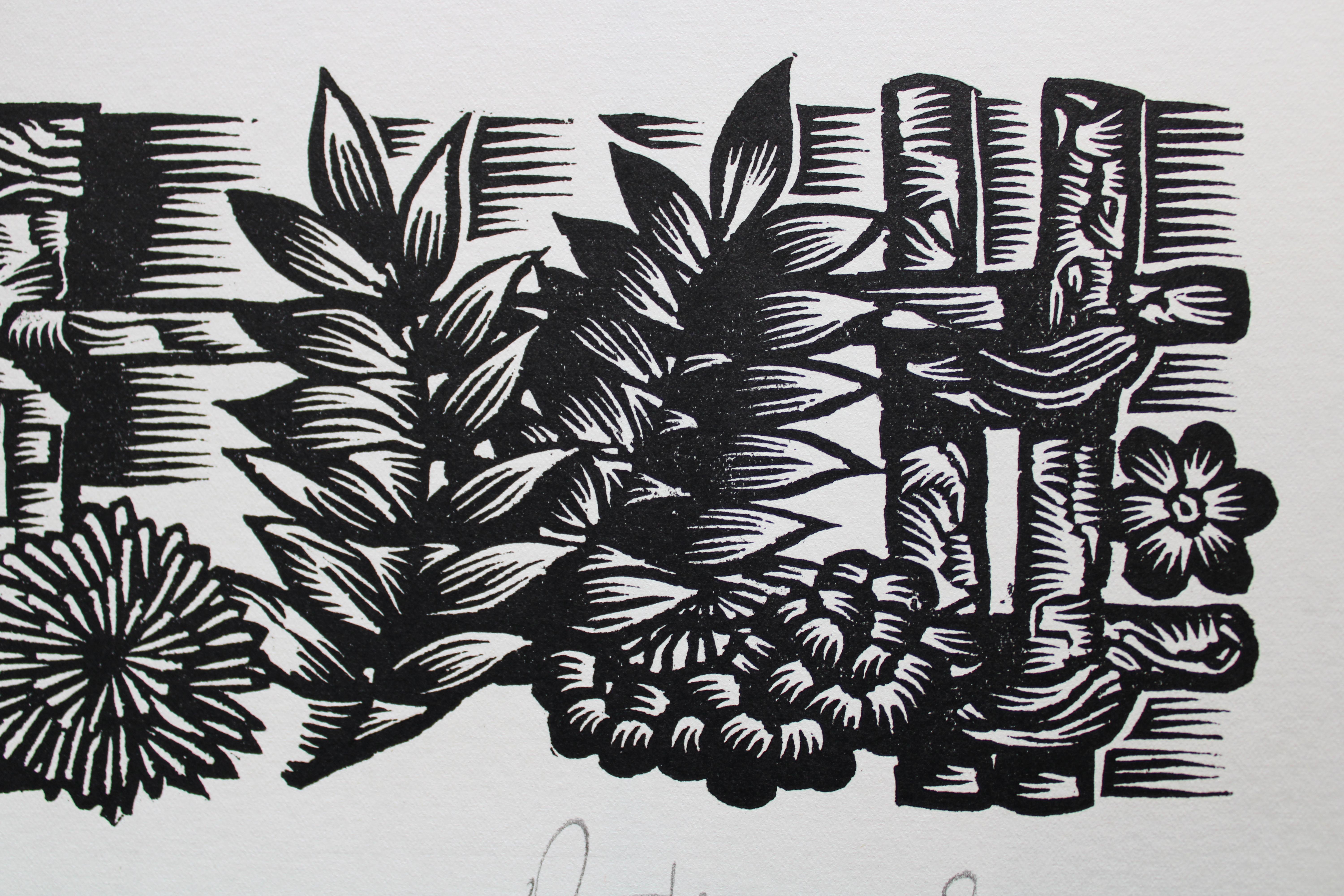 Midsummer ferns. Nr. 2. 1984. Paper, linocut, 20x34 cm - Print by Dainis Rozkalns