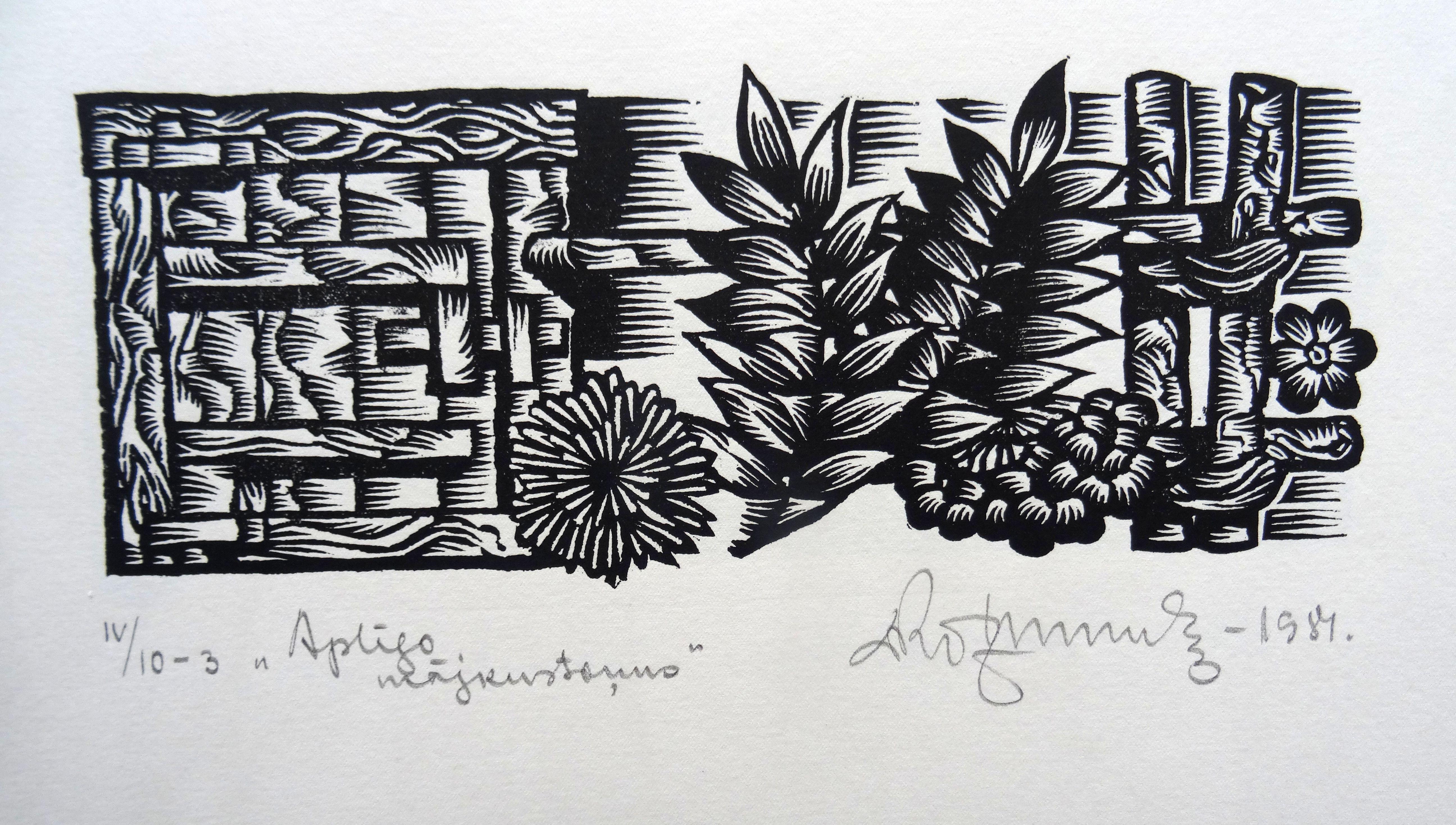 Dainis Rozkalns Landscape Print - Midsummer ferns. Nr. 2. 1984. Paper, linocut, 20x34 cm