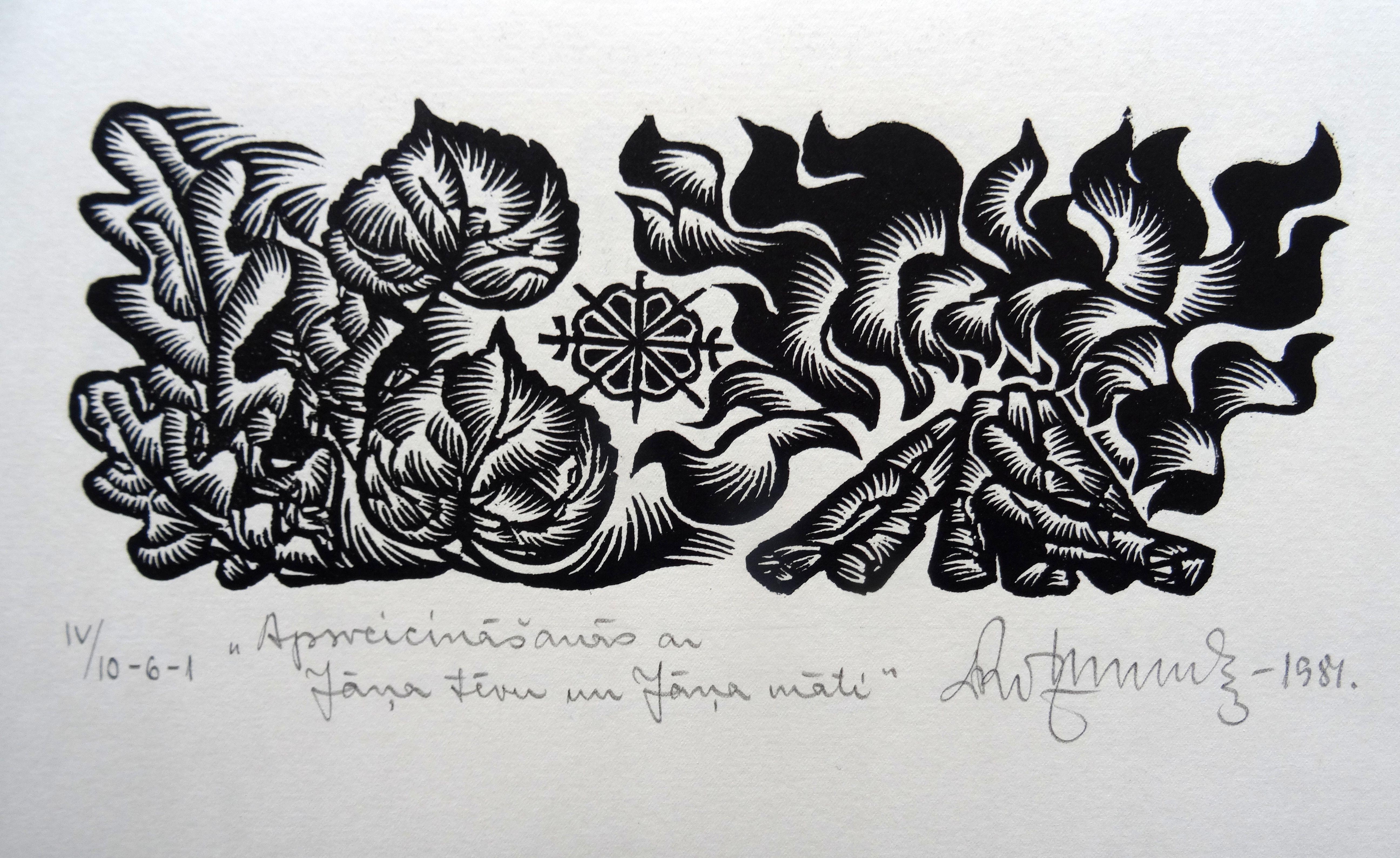 Midsummer greetings. 1984. Paper, linocut, 20x34 cm