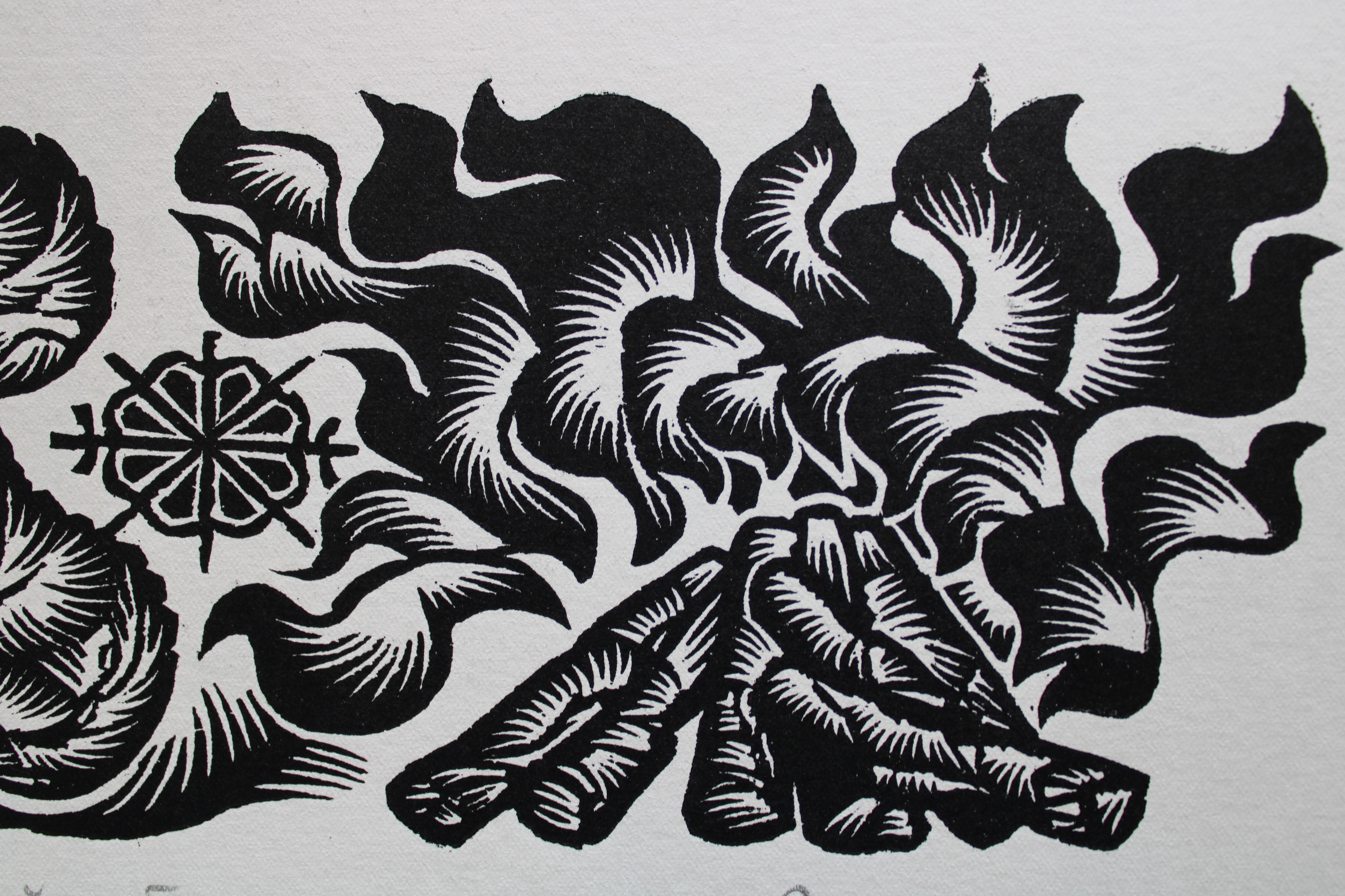 Saluti di mezza estate. Nr. 2.1984. Carta, linoleografia, 20x34 cm - Print Grigio di Dainis Rozkalns