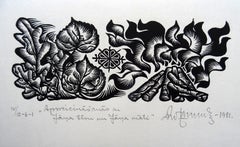 Retro Midsummer greetings. Nr. 2.1984. Paper, linocut, 20x34 cm
