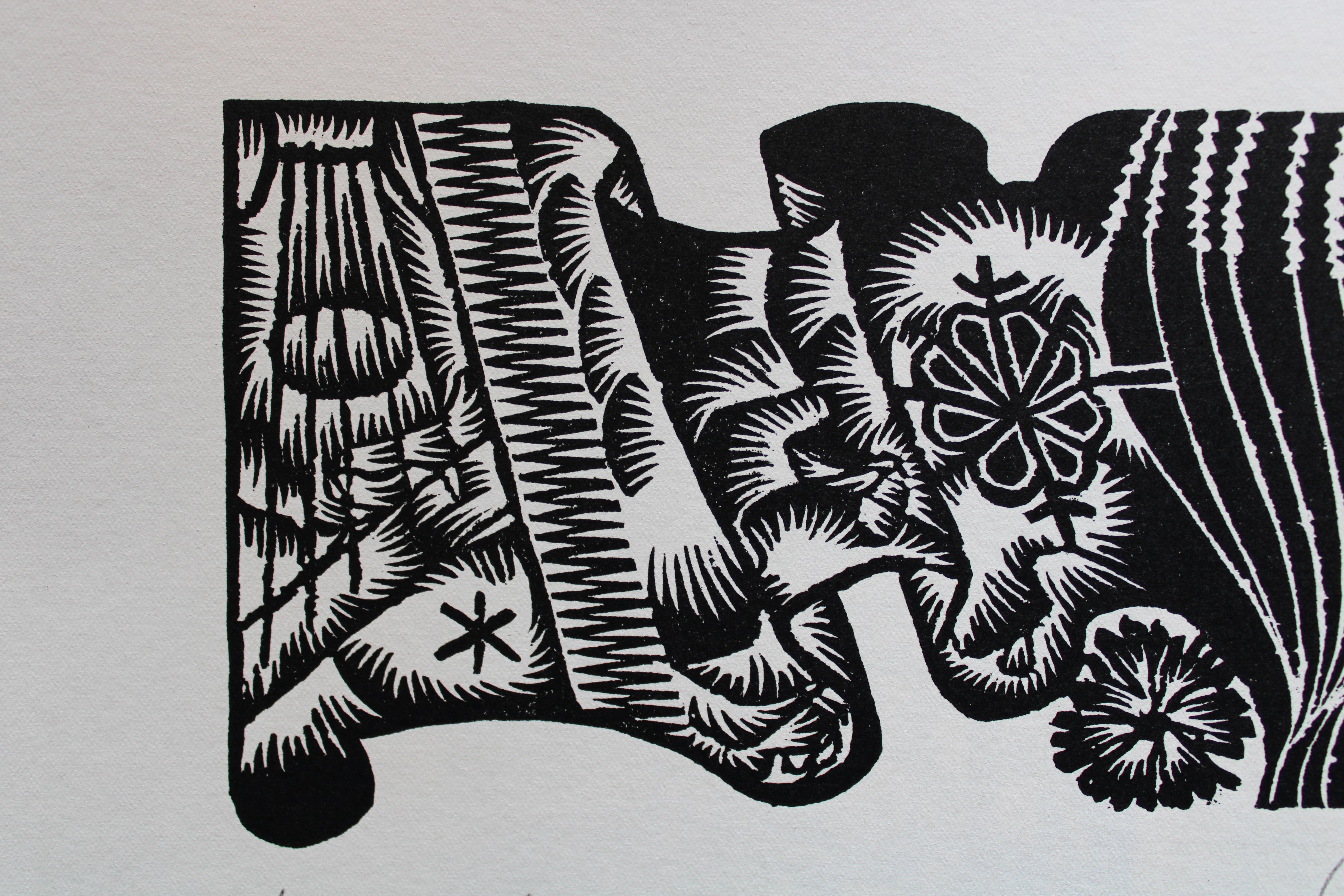 Corona de verano. Nr. 2. 1984. Papel, linograbado, 20x34 cm - Print de Dainis Rozkalns