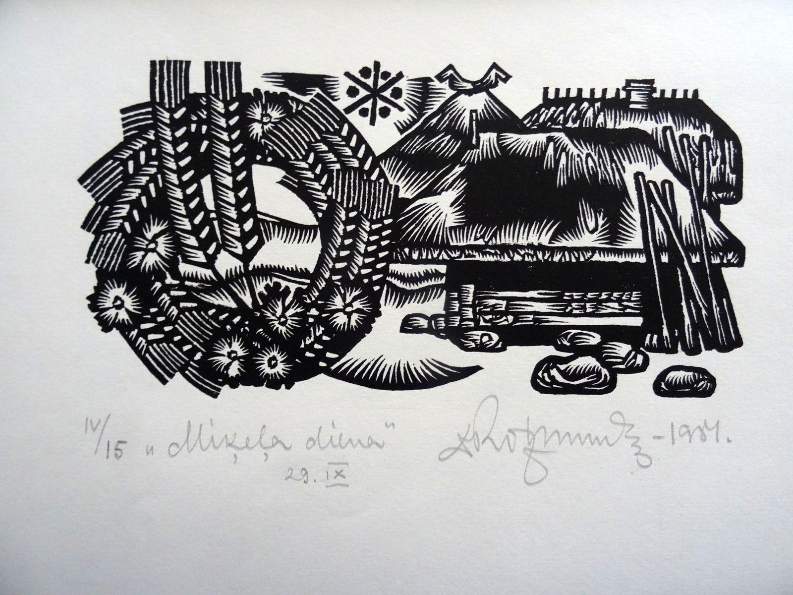 Still-Life Print di Dainis Rozkalns - Giorno Mikelis. 1984. Carta, linoleografia, 25x34 cm