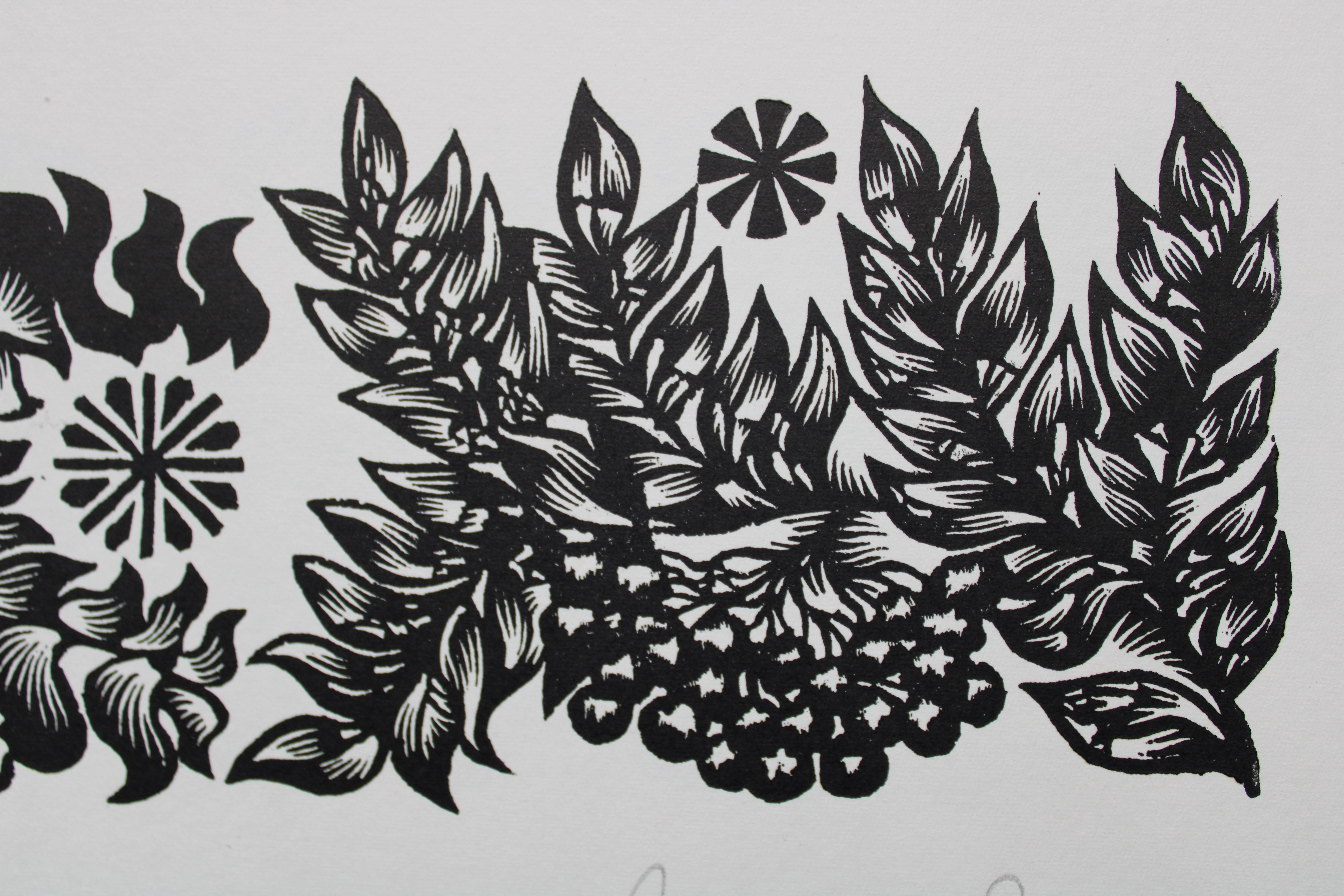 Atención plena. 1982. Papel, linograbado, 20x34 cm - Print de Dainis Rozkalns