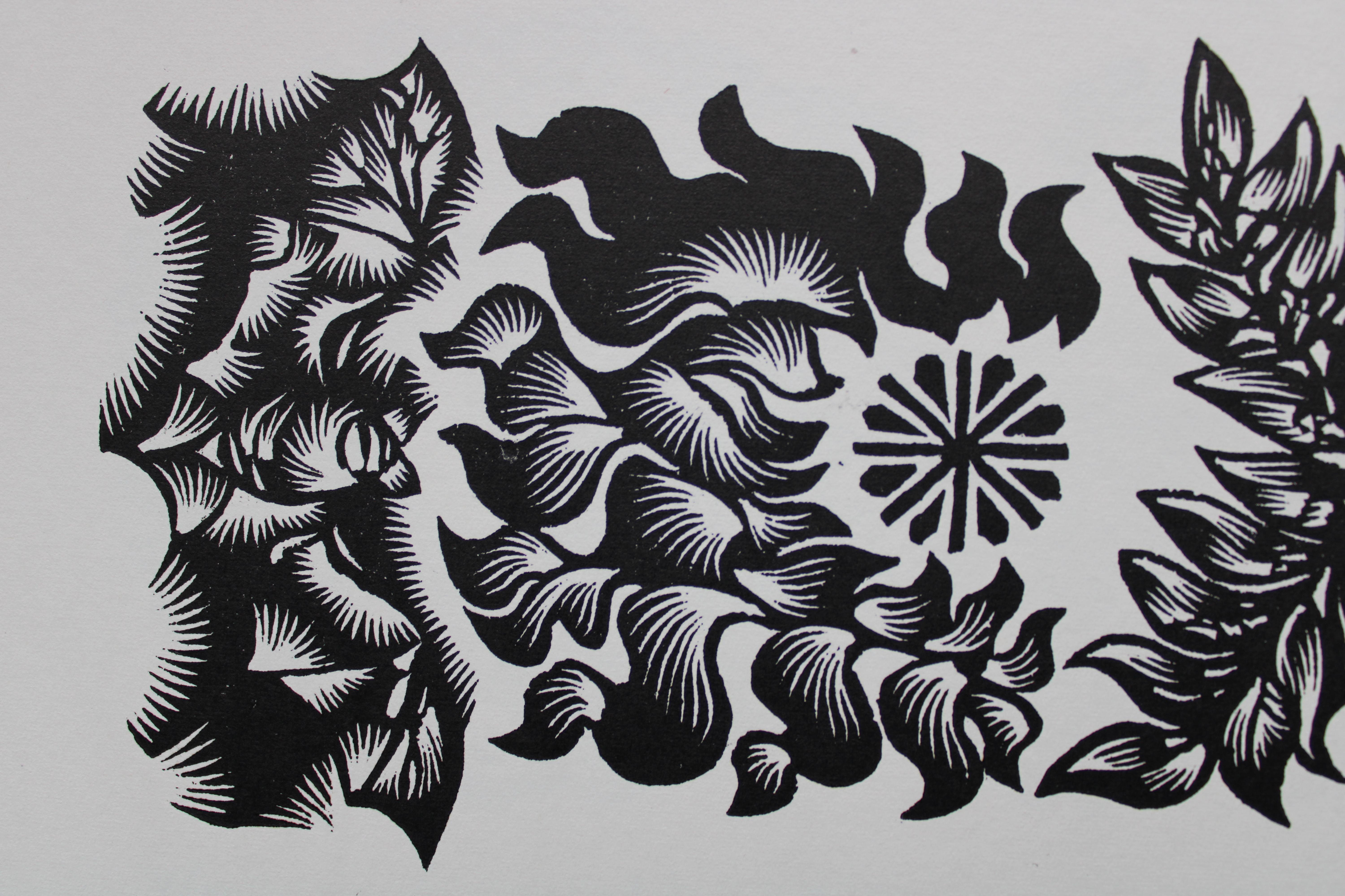 Atención plena. 1982. Papel, linograbado, 20x34 cm - Print Arte popular de Dainis Rozkalns