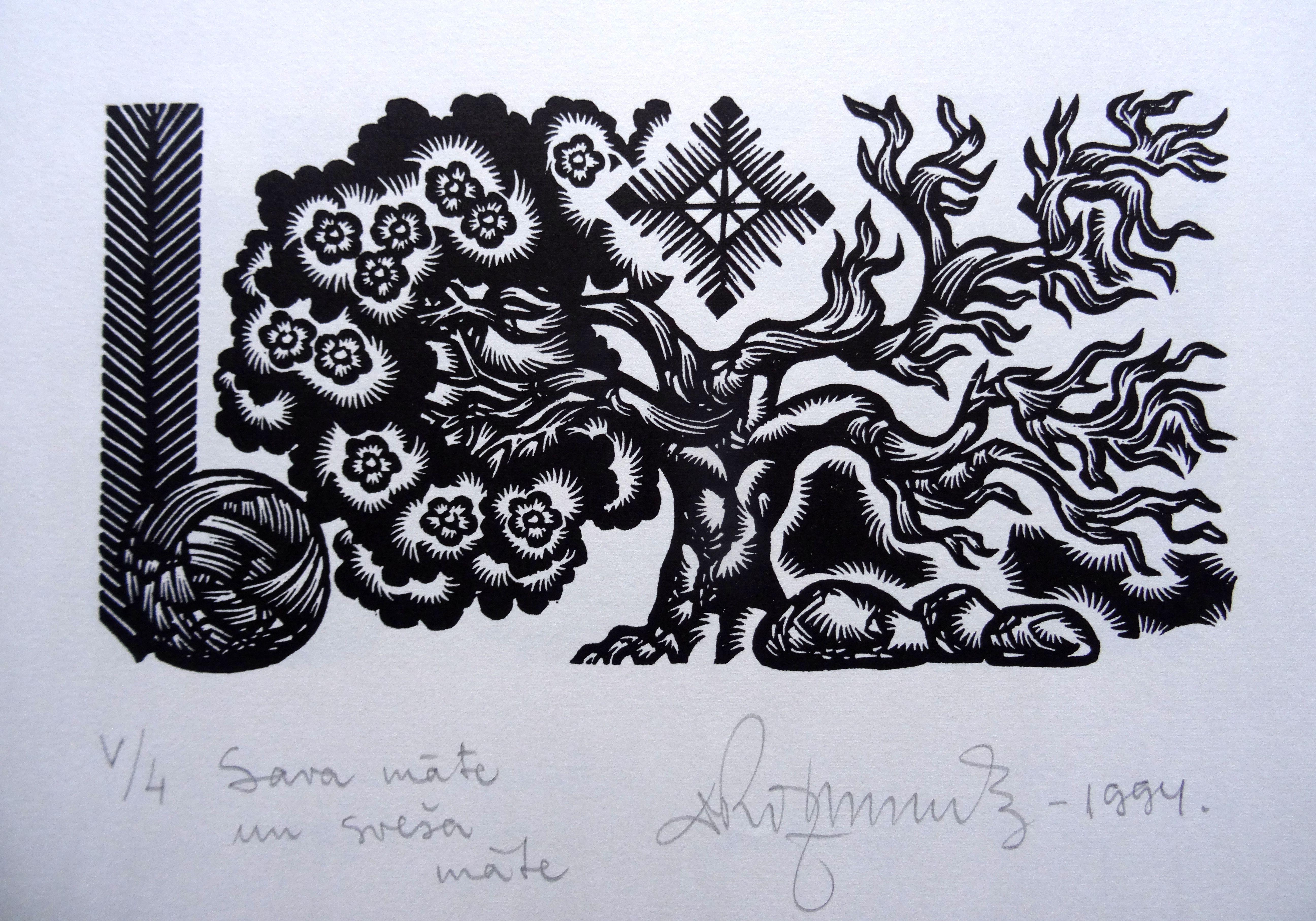 Print Dainis Rozkalns - Mères. 1994. Papier, linogravure, 25 x33 cm