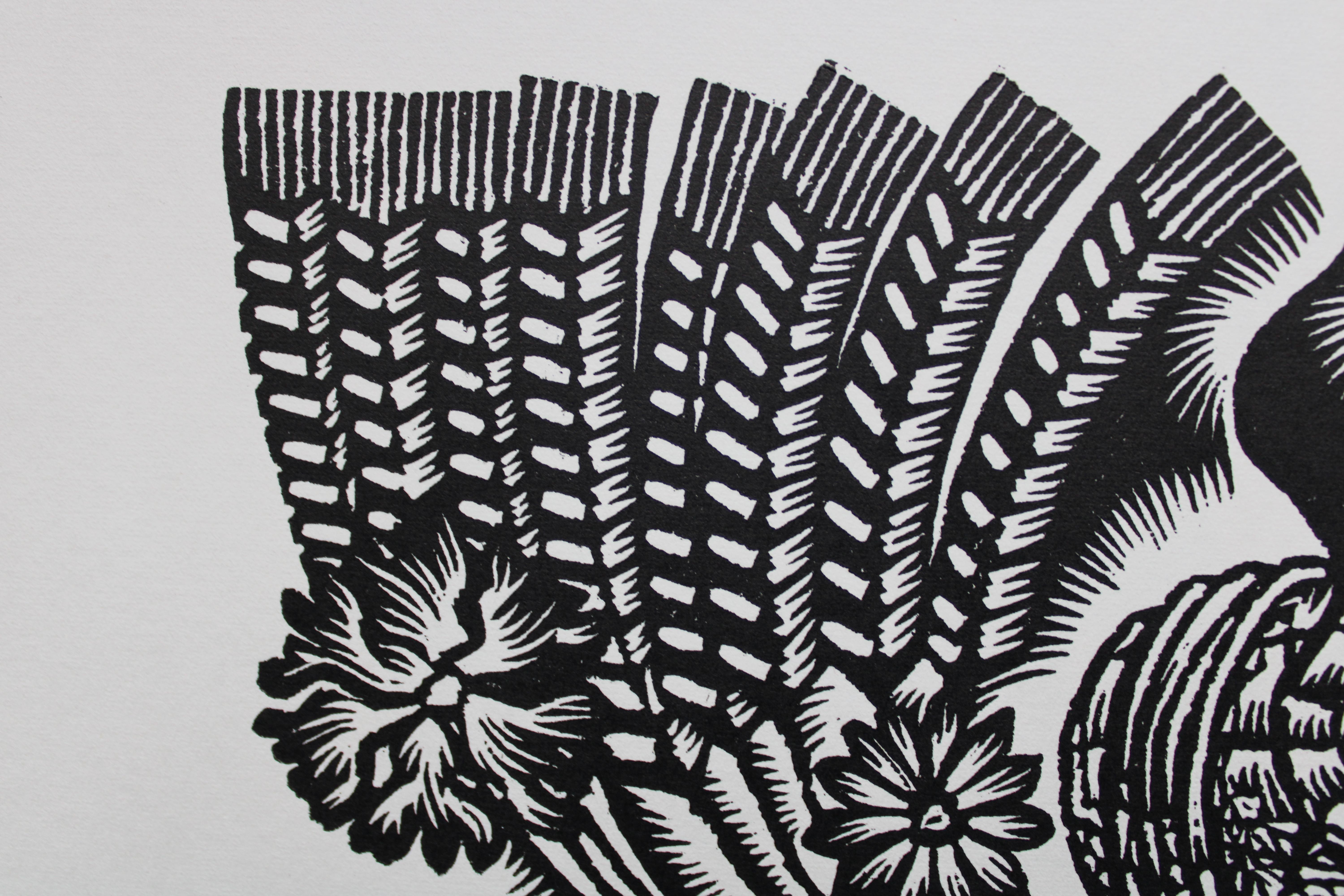 Pawns. 1982. Paper, linocut, 20x34 cm - Print by Dainis Rozkalns