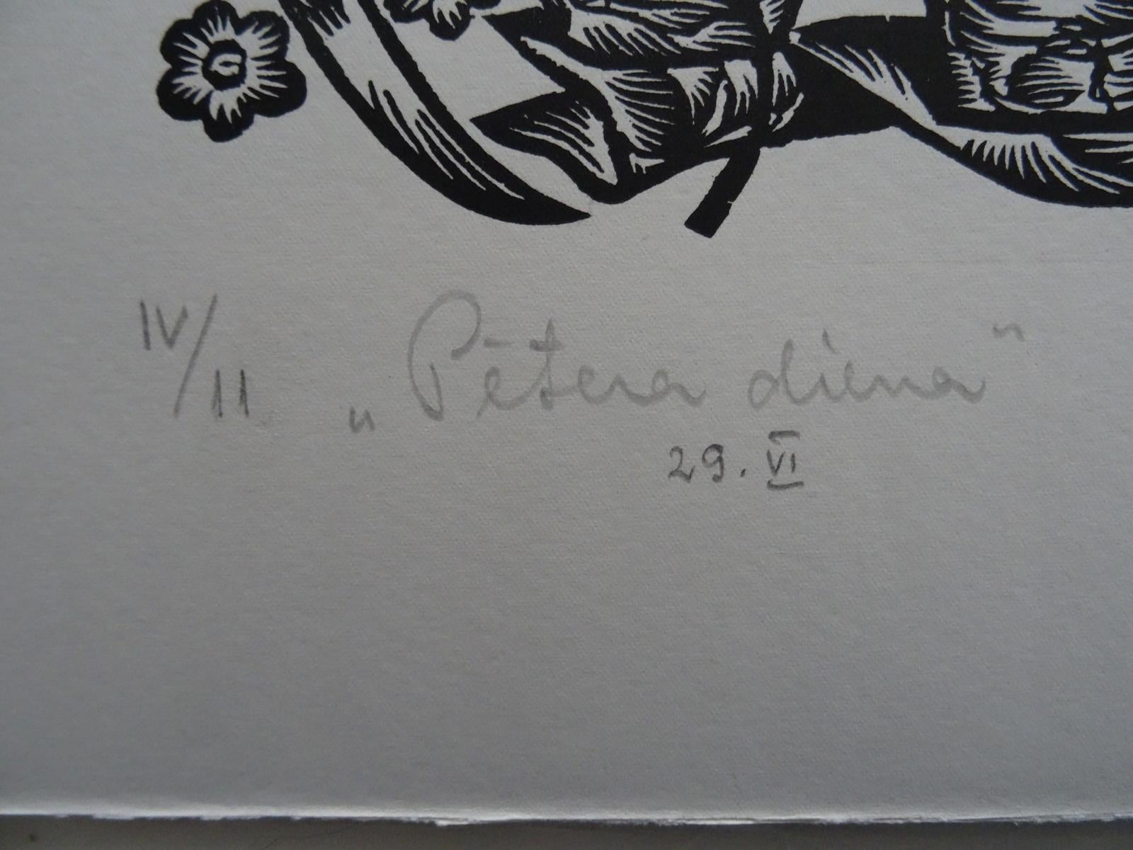 Giorno Peteris. 1984. Carta, linoleografia, 25x34 cm - Print Arte popolare di Dainis Rozkalns