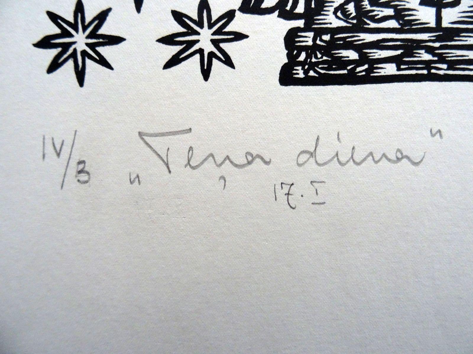 Día del cerdo. 1984. Papel, linograbado, 25x34 cm - Print de Dainis Rozkalns