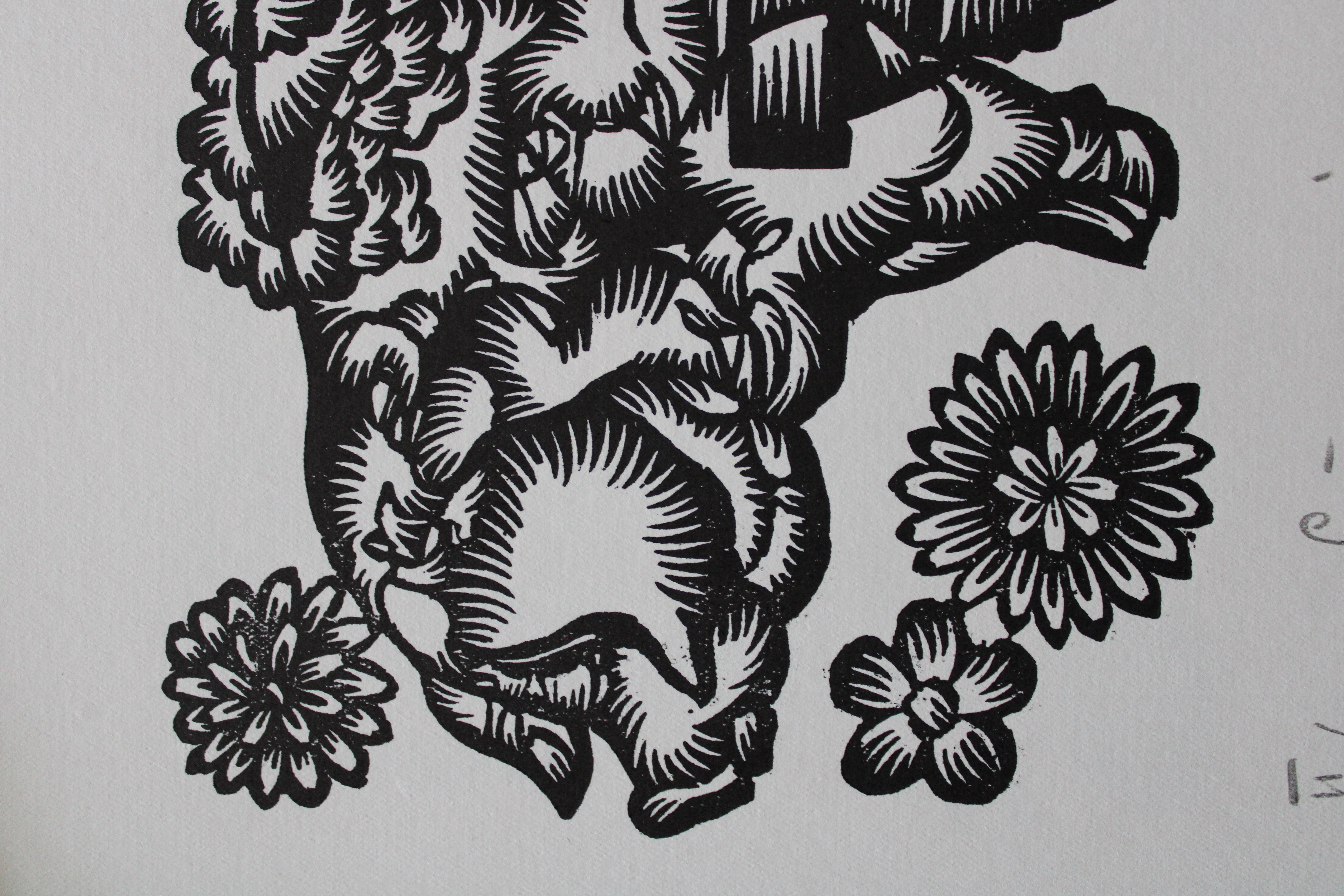 Beruf des Schweinezüchters. 1979. Papier, Linolschnitt, 25x34 cm (Volkskunst), Print, von Dainis Rozkalns