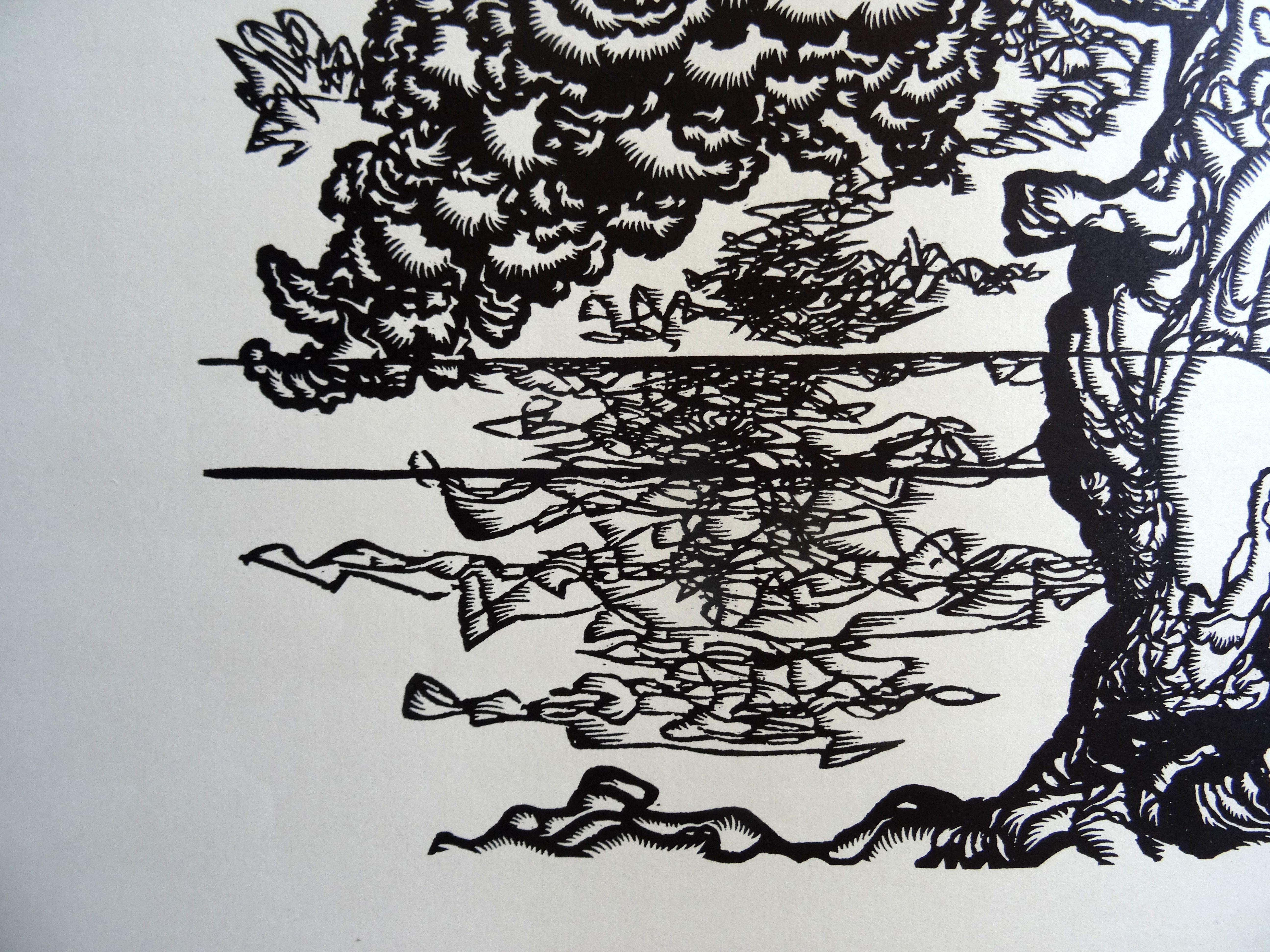 Kiefernholzbaum. 1978, Papier, Linolschnitt, Druckgröße 50x40 cm; Papiergröße 70x55 cm (Grau), Abstract Print, von Dainis Rozkalns
