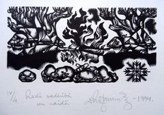 Relatives arguing. 1994. Paper, linocut, 25x33 cm