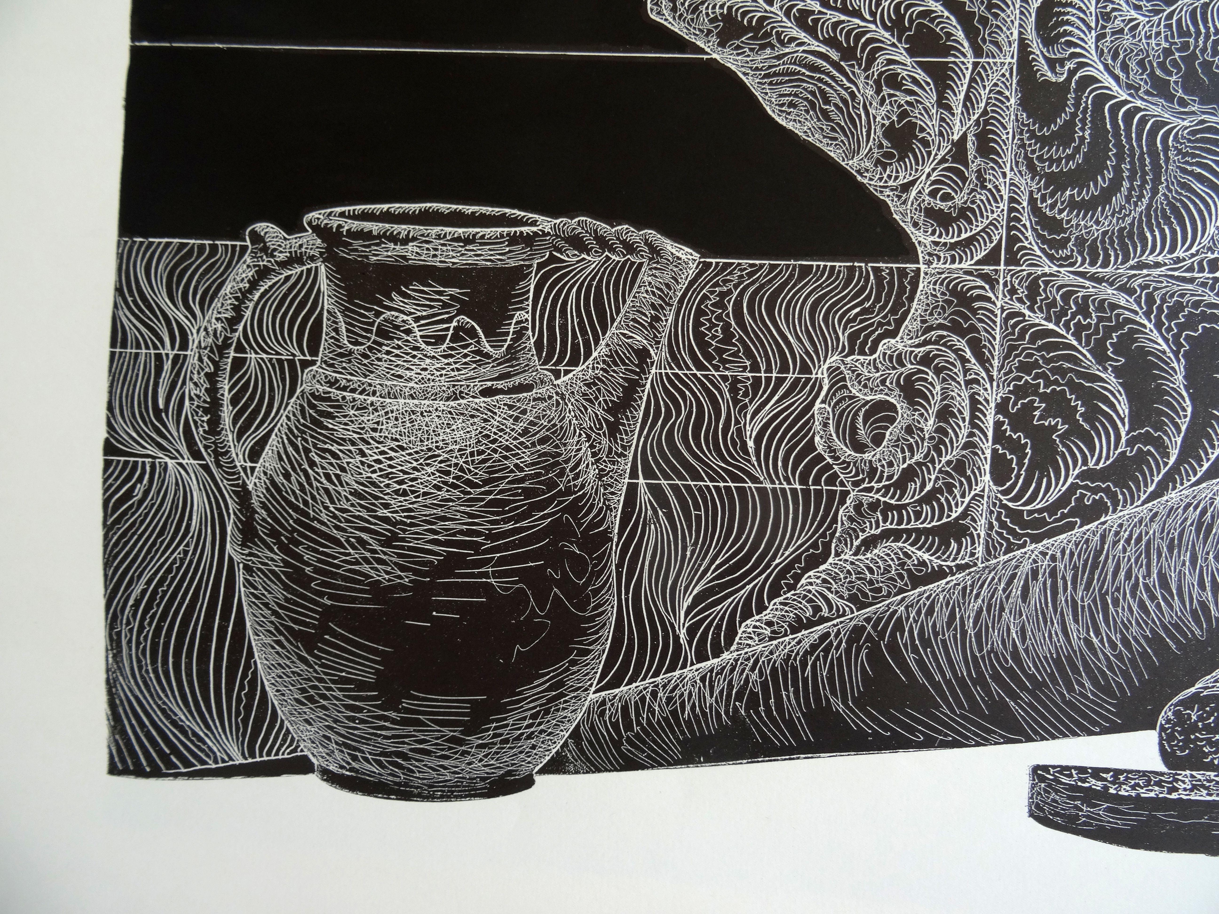Bœuf Rye. 1980, papier, linogravure, taille de l'impression 50x65 cm ; total 65x73 cm - Print de Dainis Rozkalns