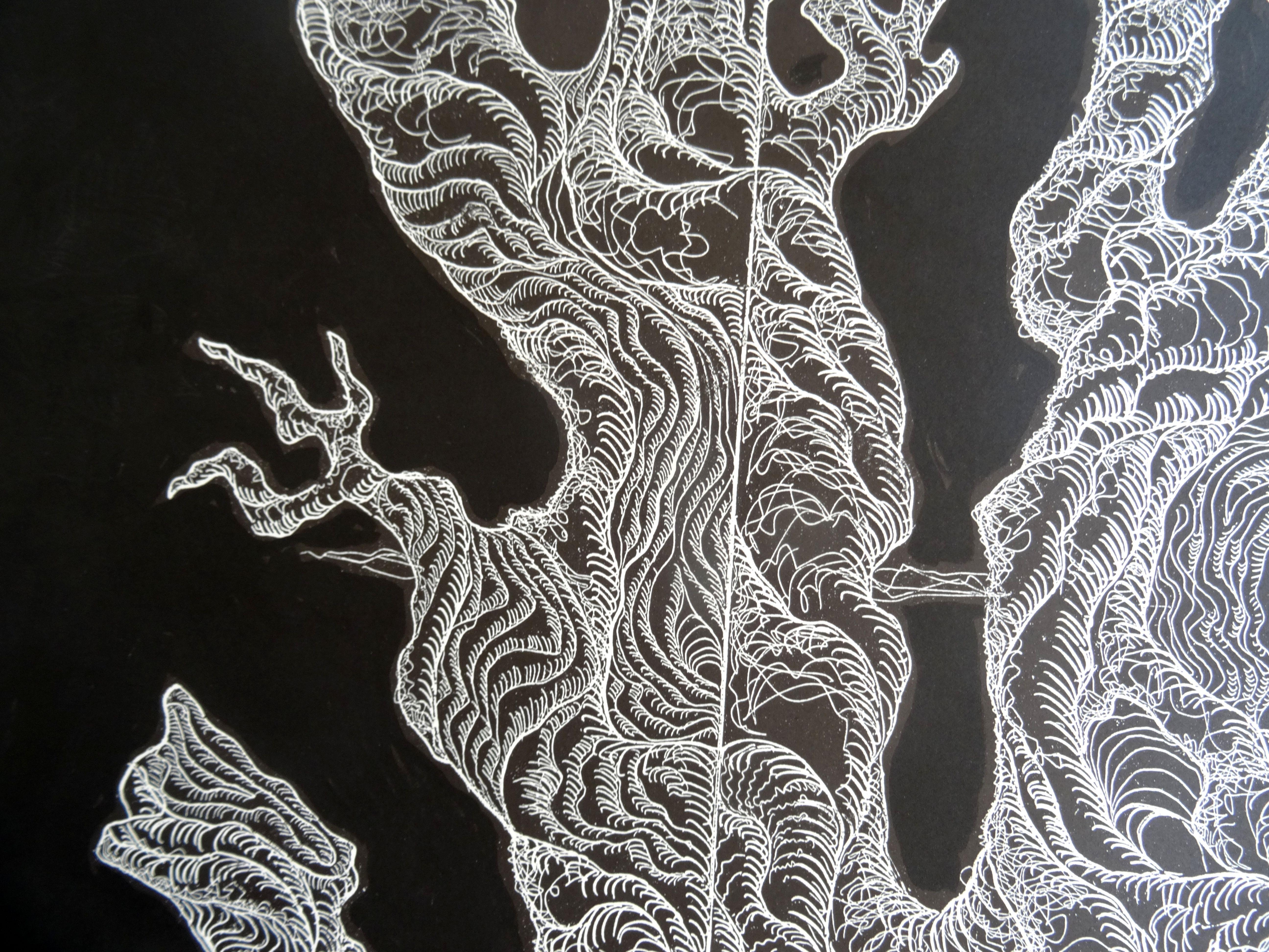 Bœuf Rye. 1980, papier, linogravure, taille de l'impression 50x65 cm ; total 65x73 cm - Géométrique abstrait Print par Dainis Rozkalns