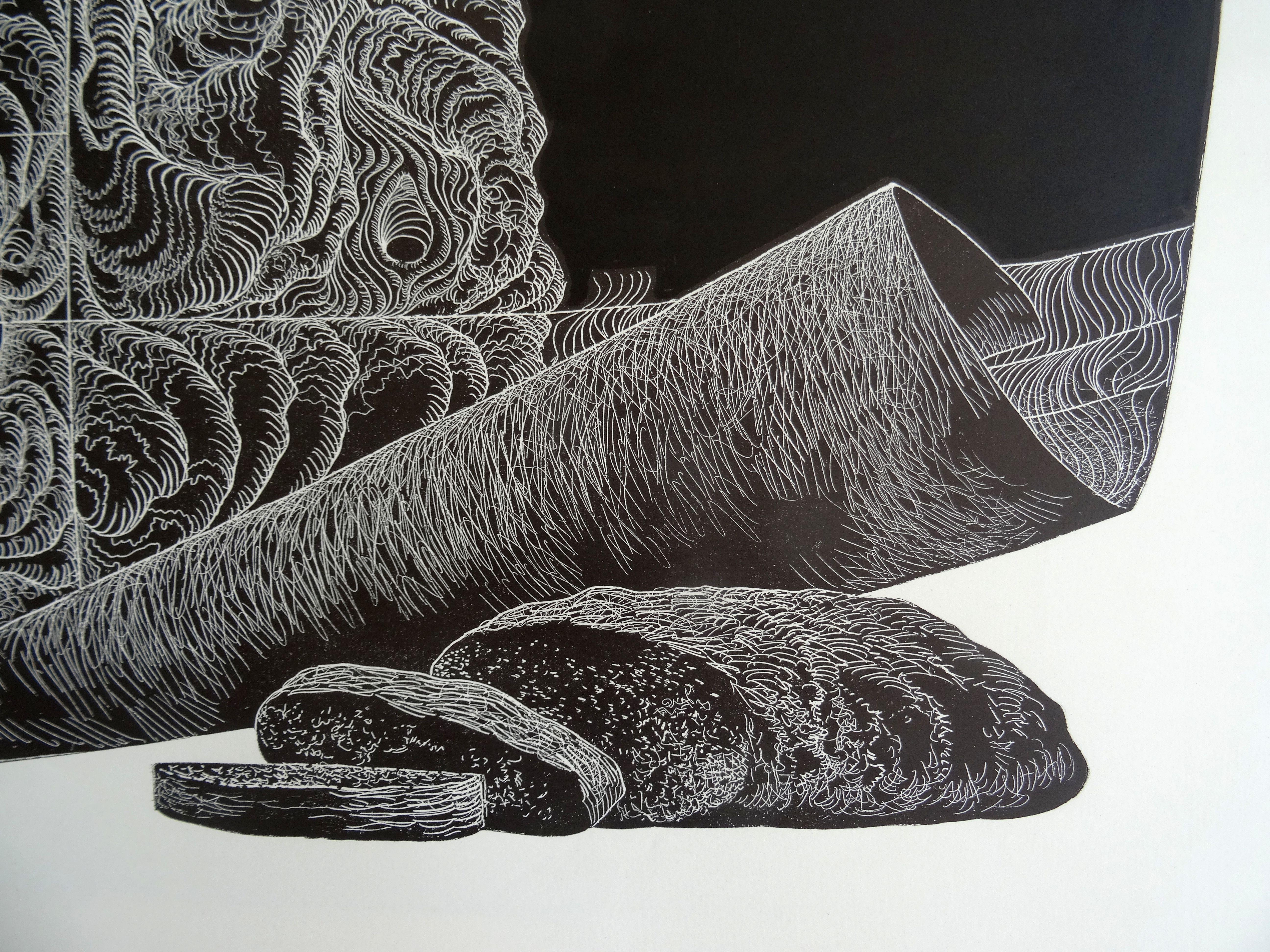 Pane di segale. 1980, Carta, linoleografia, formato stampa 50x65 cm; totale 65x73 cm - Still-Life Print Nero di Dainis Rozkalns