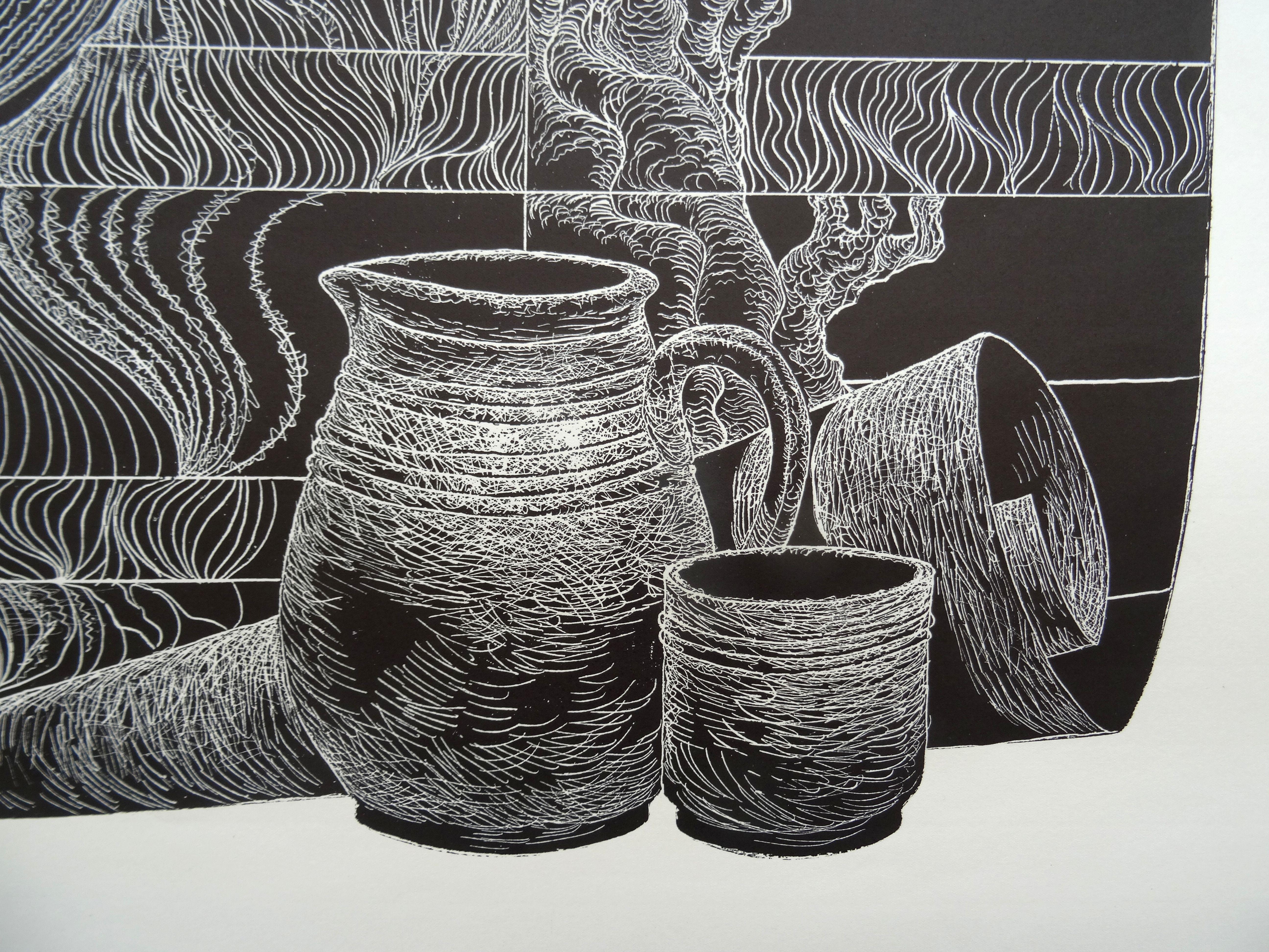 Rye spring. 1980, Paper, linocut, print size 50x65 cm; total 70x80 cm - Print by Dainis Rozkalns