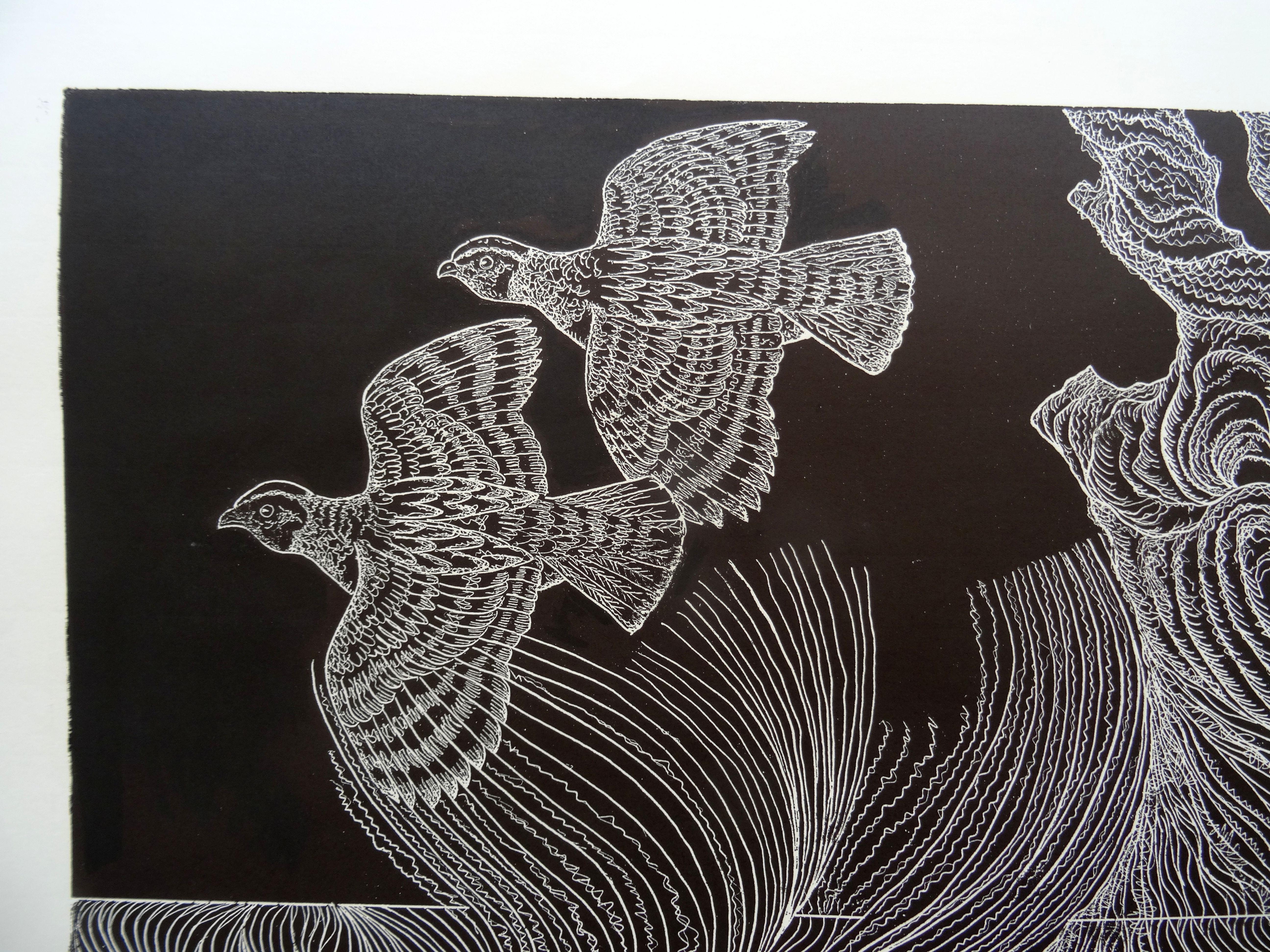 Rye spring. 1980, papier, linogravure, taille de l'impression 50x65 cm ; total 70x80 cm - Géométrique abstrait Print par Dainis Rozkalns